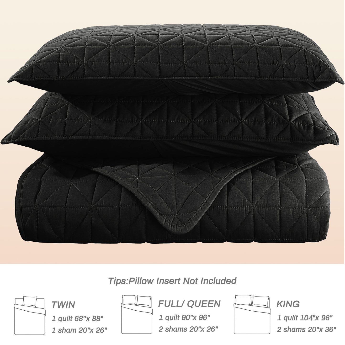 Exclusivo Mezcla King Size Quilt Bedding Set for All Seasons, Lightweight Soft Black Quilts King Size Bedspreads Coverlets Bed Cover with Geometric Stitched Pattern, (1 Quilt, 2 Pillow Shams)