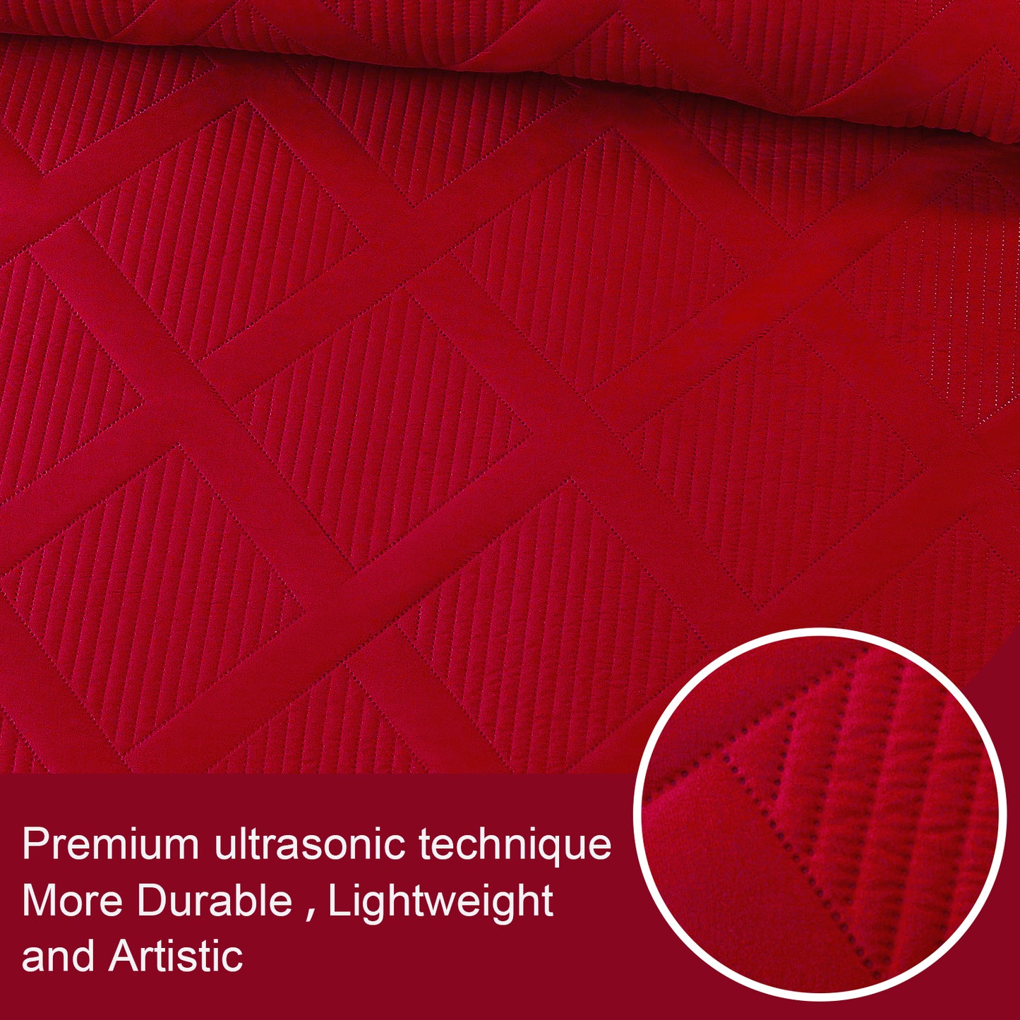 Exclusivo Mezcla Ultrasonic California King Quilt Set, Lightweight Bedspreads Modern Striped Coverlet with 2 Pillow Shams, Red