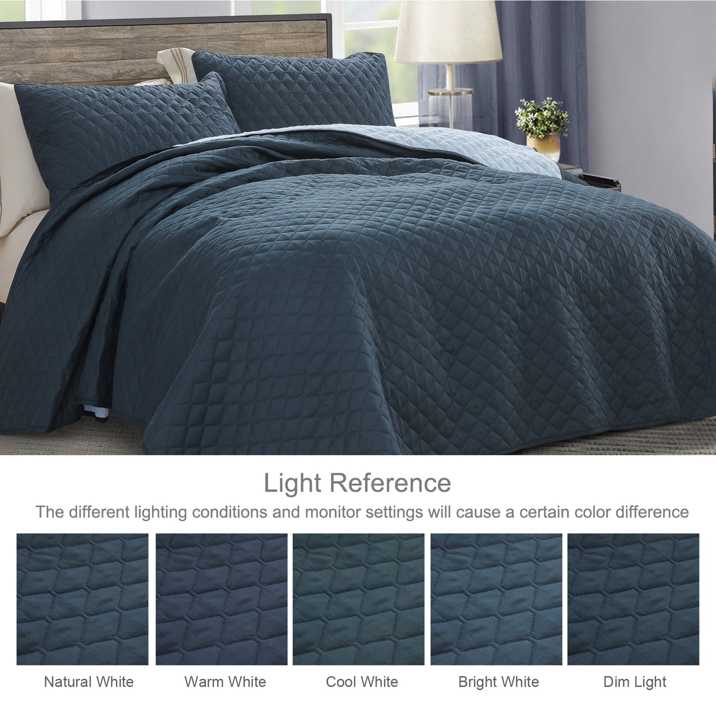 Exclusivo Mezcla Ultrasonic Reversible Twin Quilt Bedding Set with Pillow Sham, Lightweight Quilts Twin Size, Soft Bedspreads Bed Coverlets for All Seasons - (Navy Blue, 68"x88")