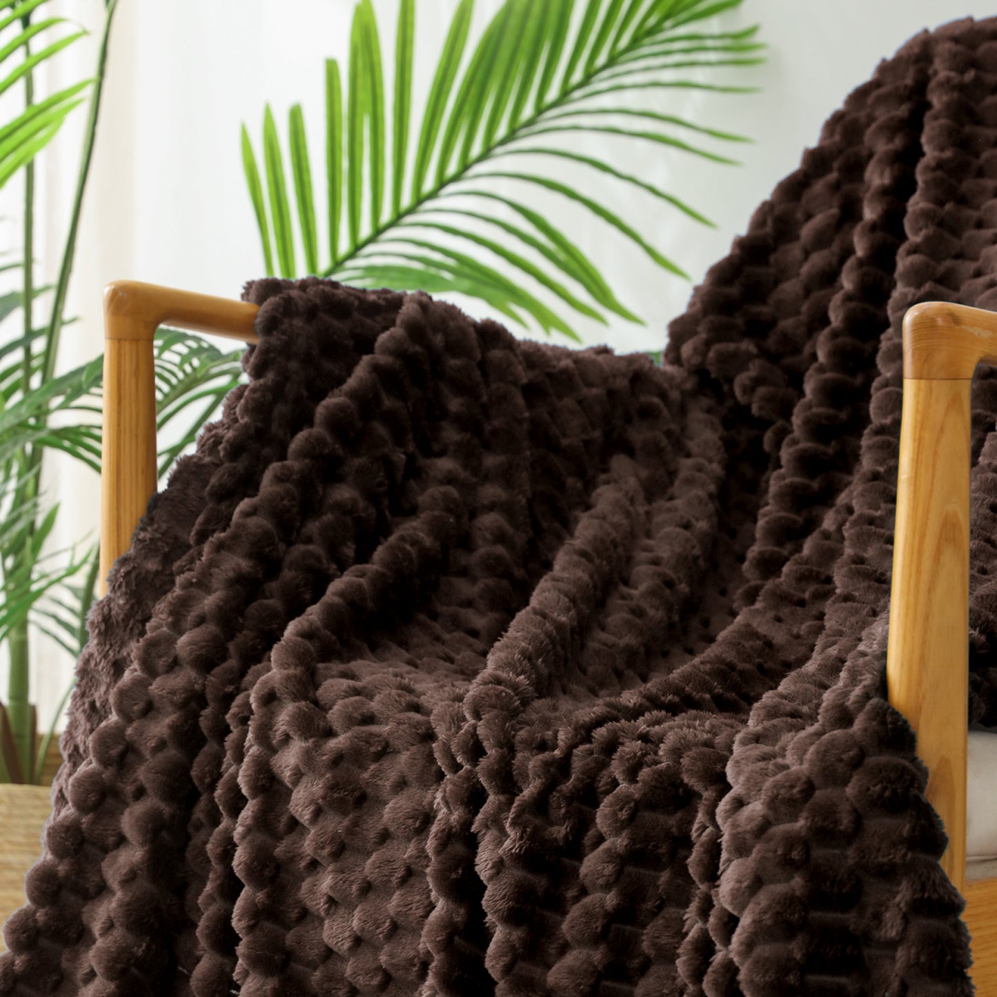 Exclusivo Mezcla Twin Size Soft Fleece Blanket, 90x66 Inches 3D Clouds Stylish Jacquard Velvet Blanket for Bed, Cozy Soft Lightweight for All Season, Coffee Blanket