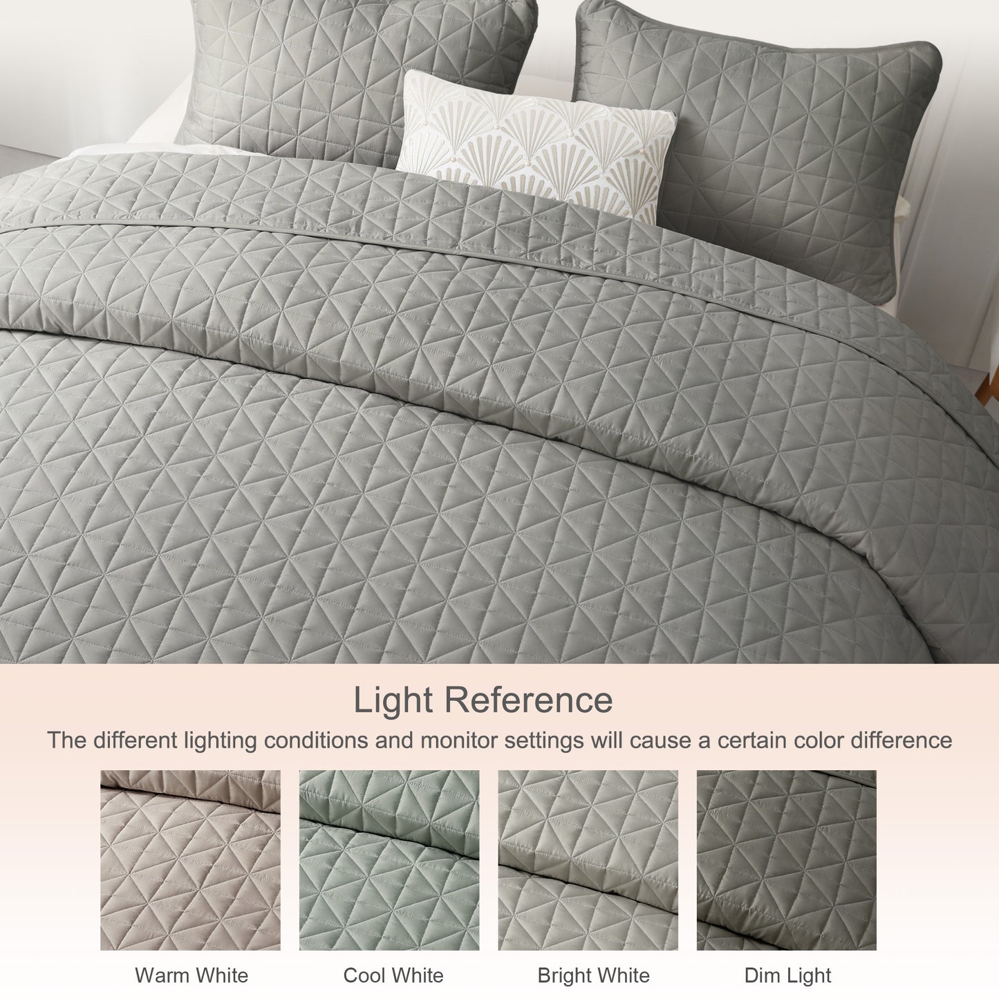 Exclusivo Mezcla Twin Quilt Bedding Set for All Seasons, Lightweight Soft Light Grey Quilts Twin Size Bedspreads Coverlets Bed Cover with Geometric Stitched Pattern, (1 Quilt, 1 Pillow Sham)