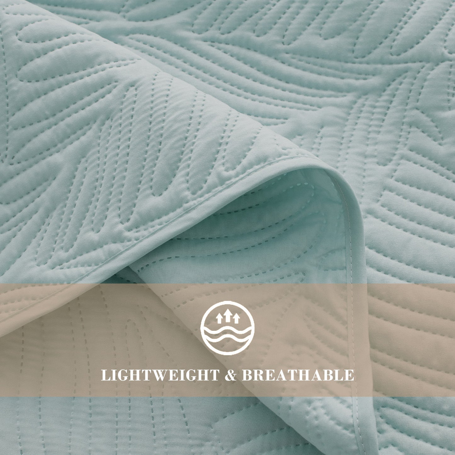 Exclusivo Mezcla Ultrasonic Twin Size Quilt Set Aqua Blue, 2 Pieces Lightweight Bedspread Leaf Pattern Bed Cover Soft Microfiber Coverlet Bedding Set for All Seasons