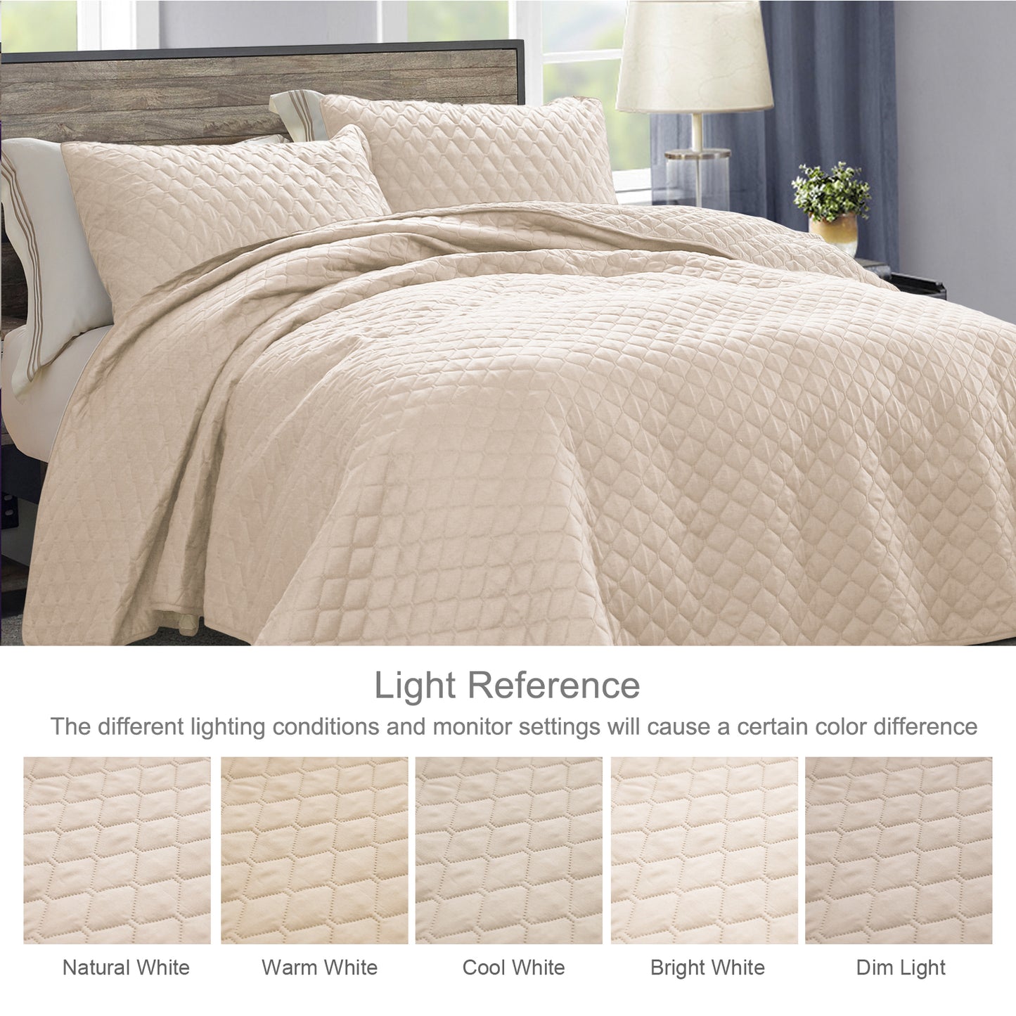 Exclusivo Mezcla Ultrasonic Reversible Twin Quilt Bedding Set with Pillow Sham, Lightweight Quilts Twin Size, Soft Bedspreads Bed Coverlets for All Seasons - (Brich Beige, 68"x88")