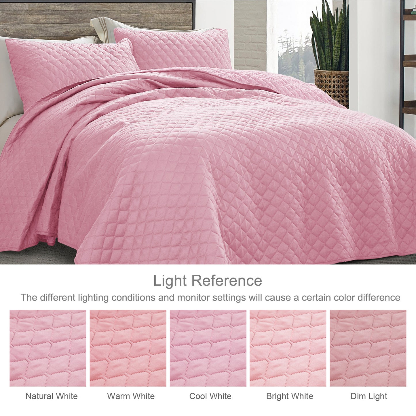 Exclusivo Mezcla Ultrasonic Reversible Twin Quilt Bedding Set with Pillow Sham, Lightweight Quilts Twin Size, Soft Bedspreads Bed Coverlets for All Seasons - (Bright Pink, 68"x88")
