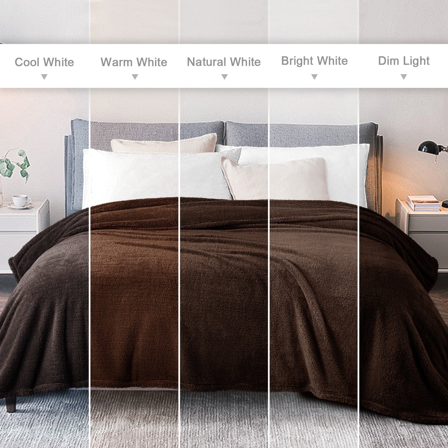 Exclusivo Mezcla Queen Size Flannel Fleece Blanket, Super Soft Velvet Plush Bed Blanket, Fuzzy Cozy Blankets for All Seasons, 90x90 Inches, Coffee Blanket