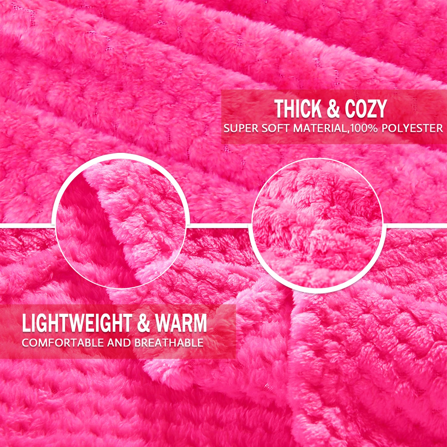 Exclusivo Mezcla Waffle Textured Soft Fleece Blanket, Large Throw Blanket, Cozy, Warm and Lightweight (Fuchsia, 50x70 inches)