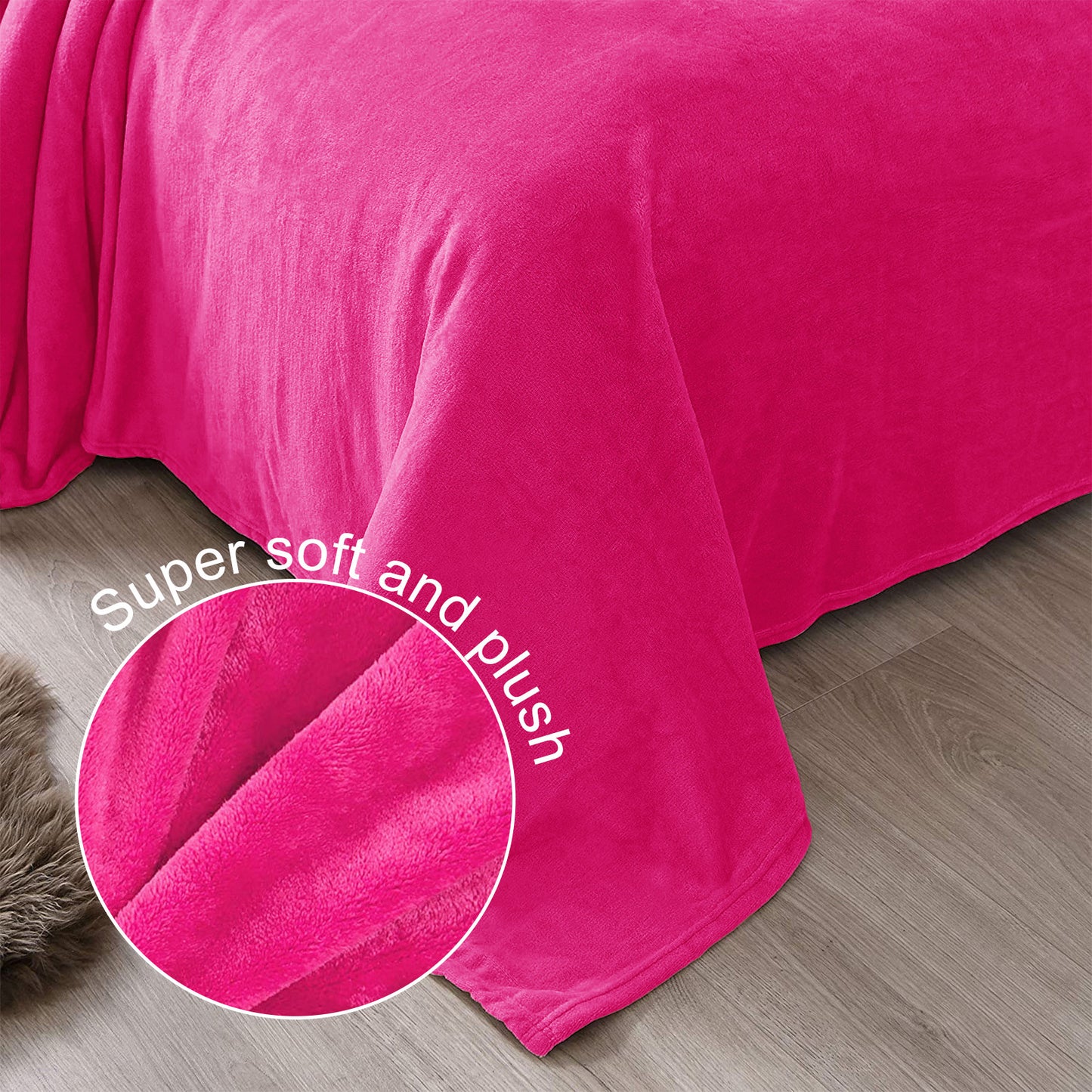Exclusivo Mezcla Queen Size Flannel Fleece Velvet Plush Bed Blanket as Bedspread, Coverlet, Bed Cover (90x90 inches, Hot Pink) Soft, Lightweight, Warm and Cozy