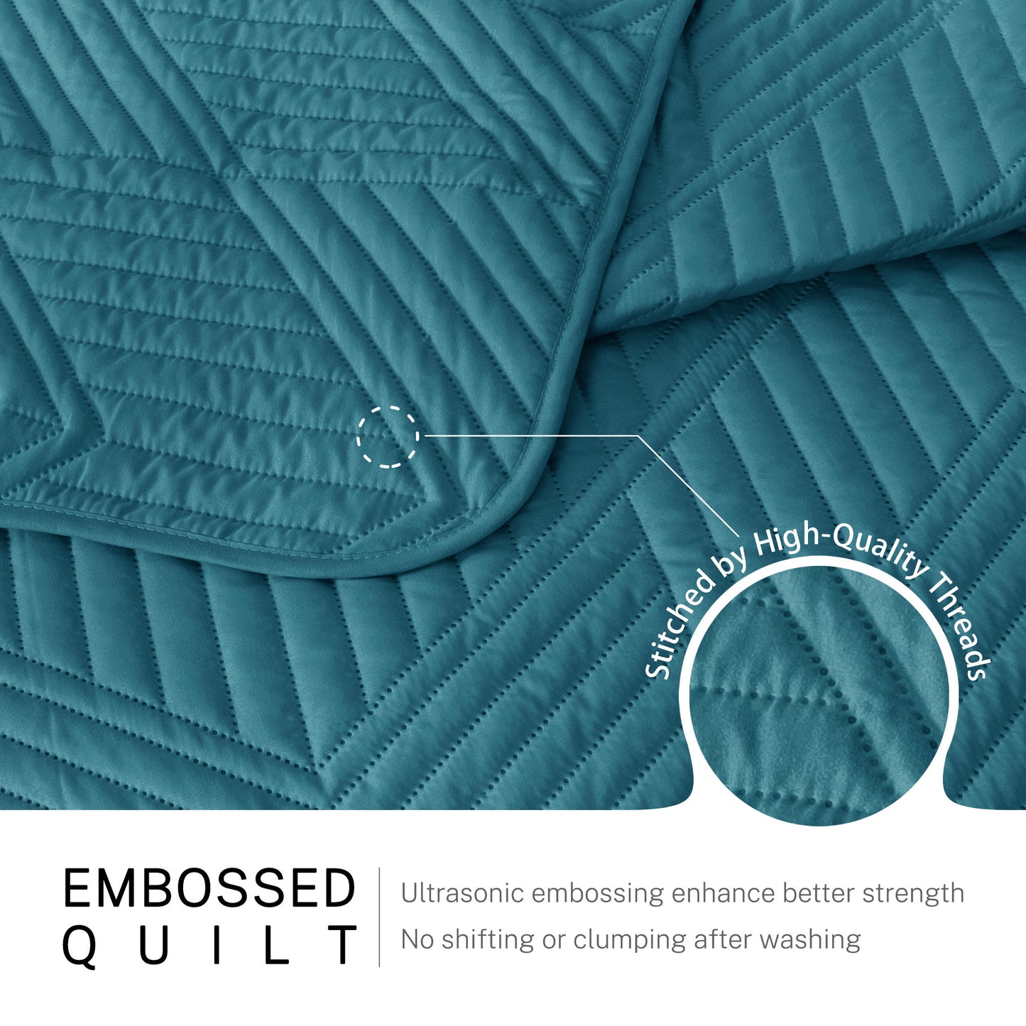 Exclusivo Mezcla Ultrasonic Twin Quilt Bedding Set, Lightweight Teal Bedspreads Soft Modern Geometric Coverlet Set for All Seasons (1 Quilt and 1 Pillow Sham)