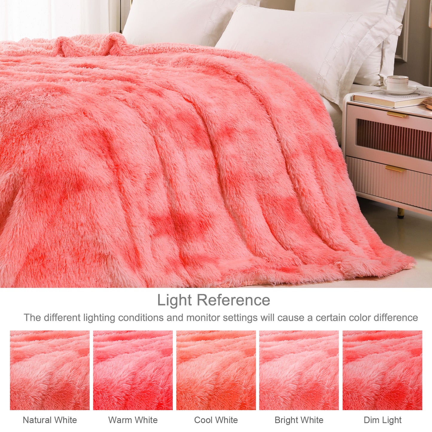 Exclusivo Mezcla Queen Size Faux Fur Bed Blanket, Super Soft Fuzzy and Plush Reversible Sherpa Fleece Blanket and Warm Blankets for Bed, Sofa, Travel, 90X90 inches, Pink