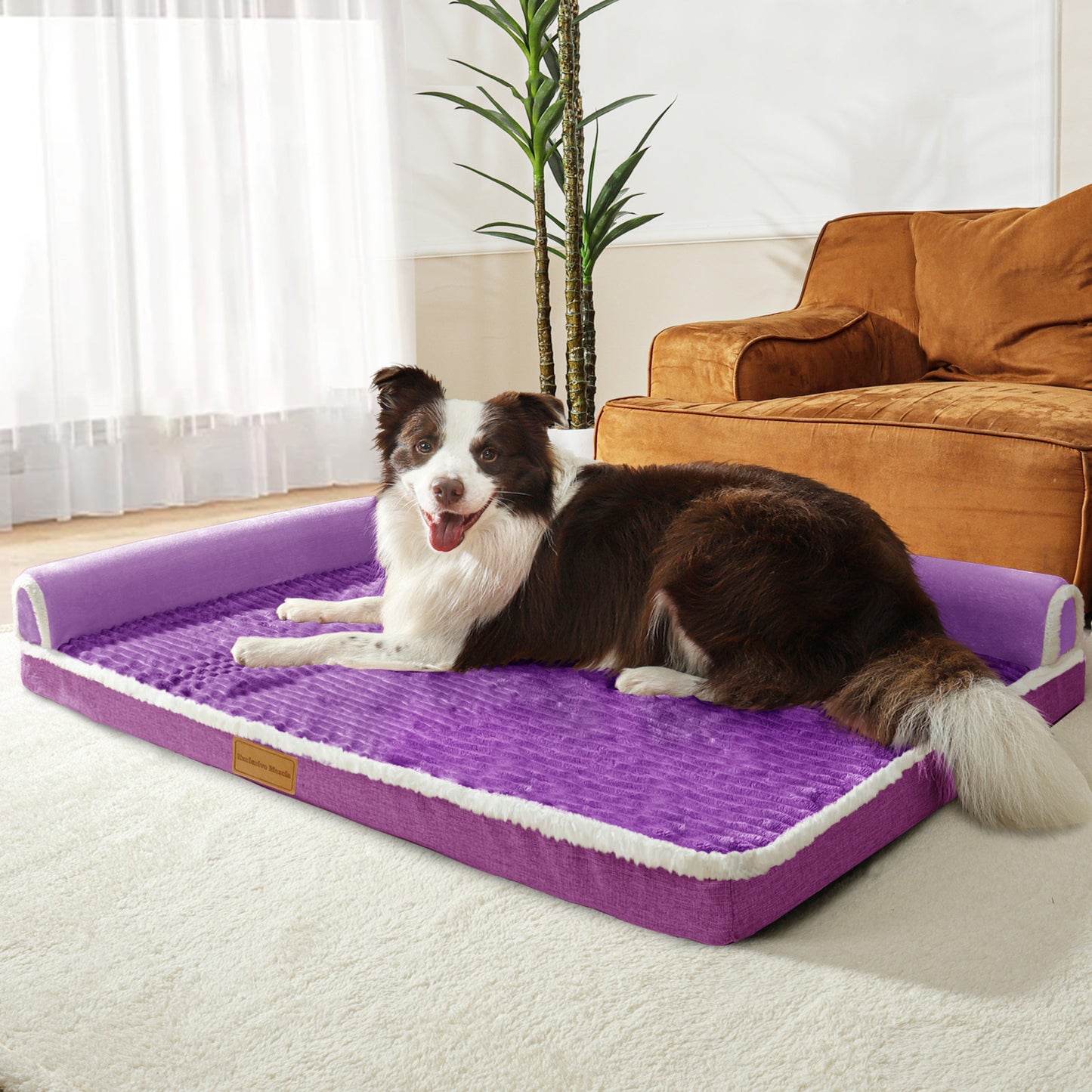 Exclusivo Mezcla Orthopedic Pet Bed for Extra Large Dogs, 56"X40" Waterproof L Shaped Sofa Dog Bed, Purple