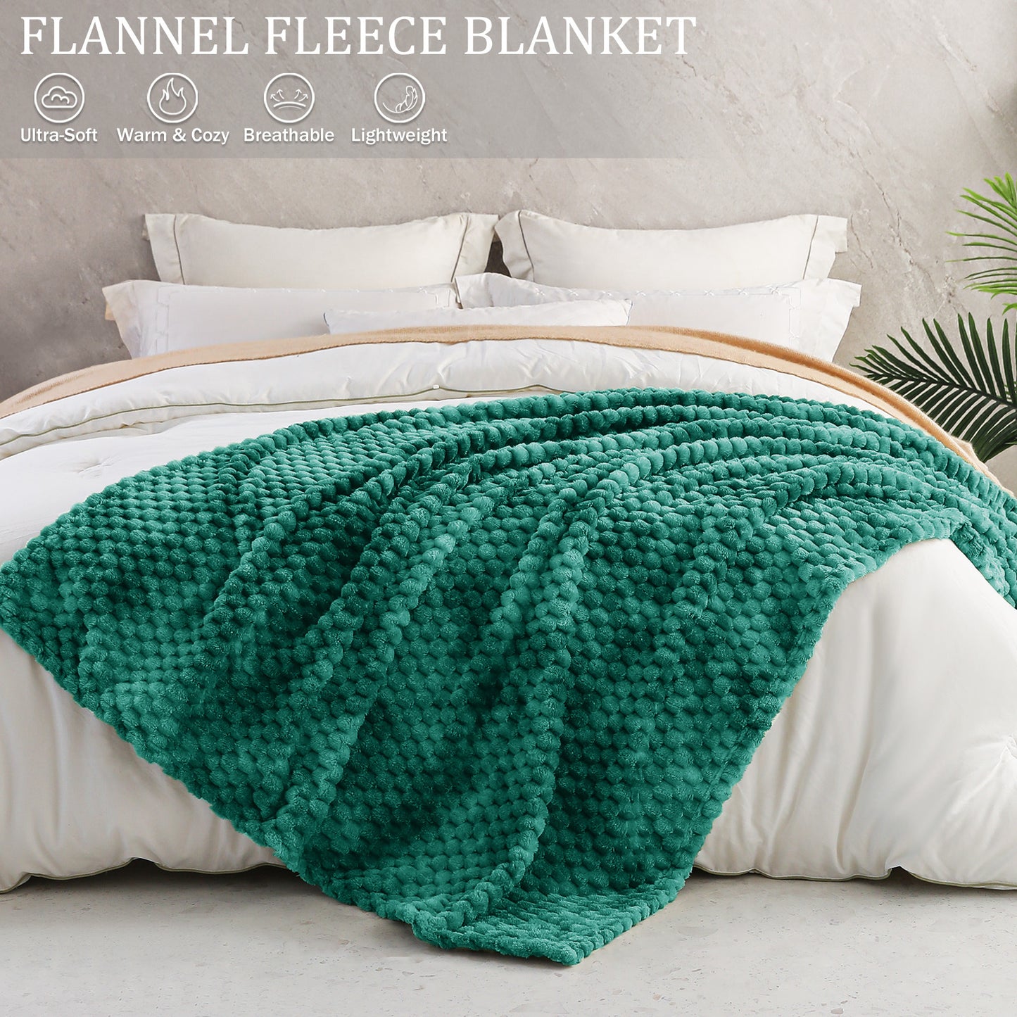 Exclusivo Mezcla Large Soft Fleece Throw Blanket, 50x70 Inches Stylish Jacquard Throw Blanket for Couch, Cozy, Warm, Lightweight and Decorative Teal Blanket