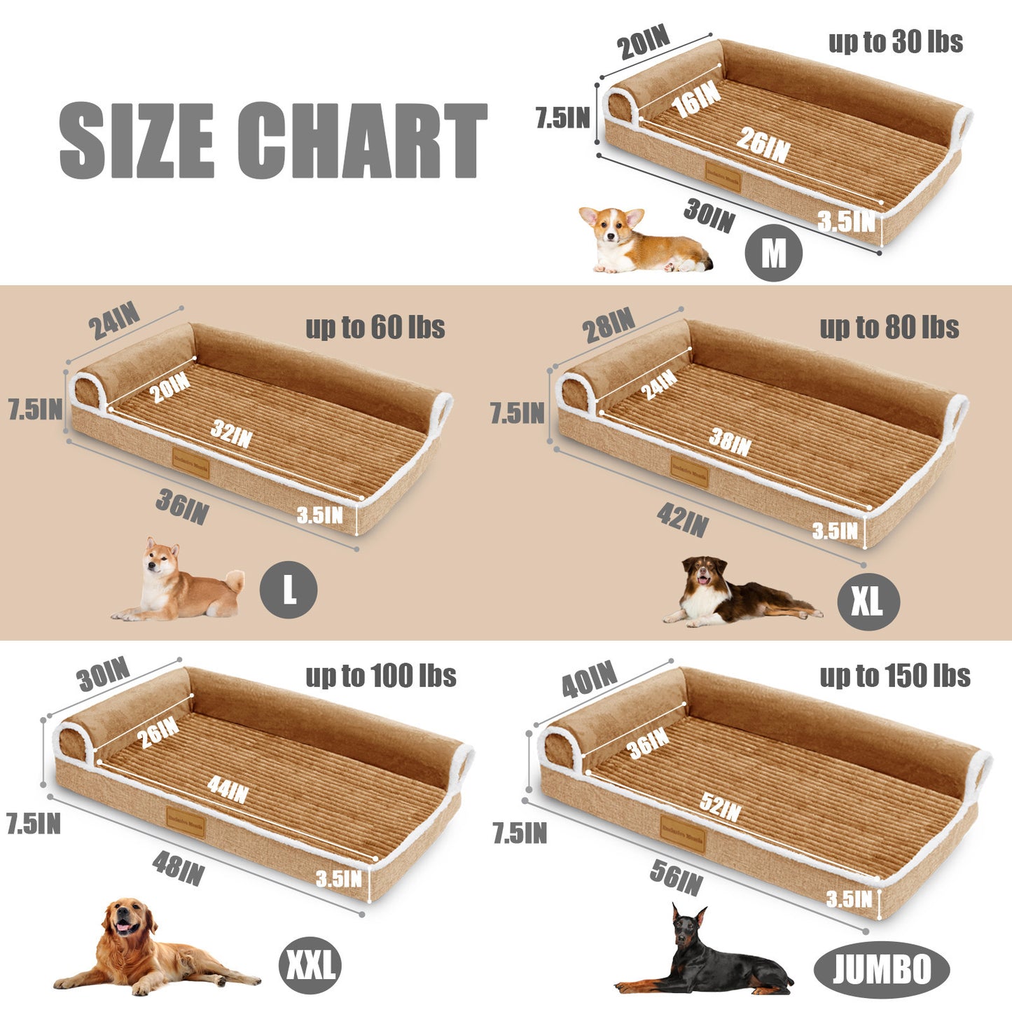 Exclusivo Mezcla Orthopedic Pet Bed for Medium Dogs, 36"X24" Waterproof L Shaped Sofa Dog Bed, Brown