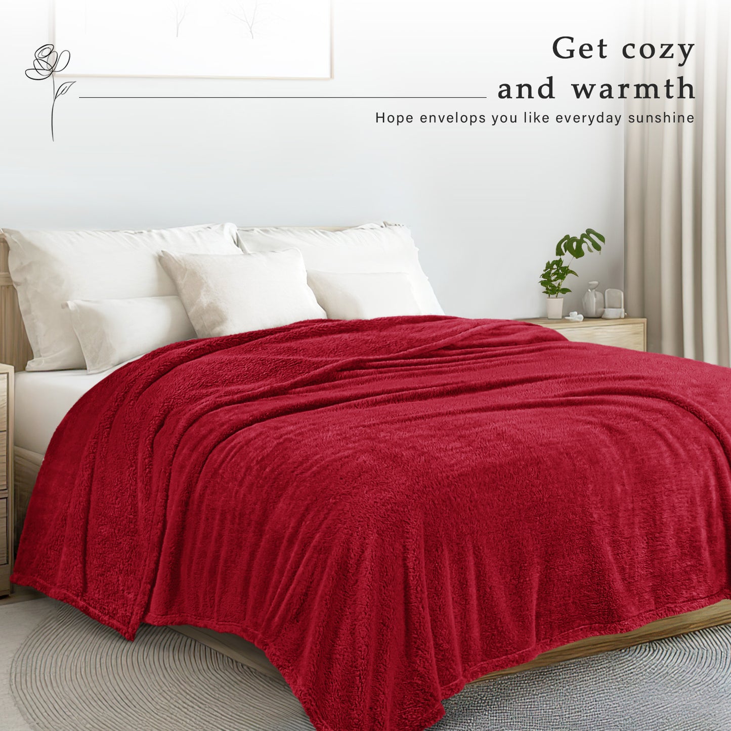 Exclusivo Mezcla King Size Flannel Fleece Blanket, Super Soft Velvet Plush Bed Blanket, Fuzzy Cozy Blankets for All Seasons, 90x104 Inches, Deep Red Blanket