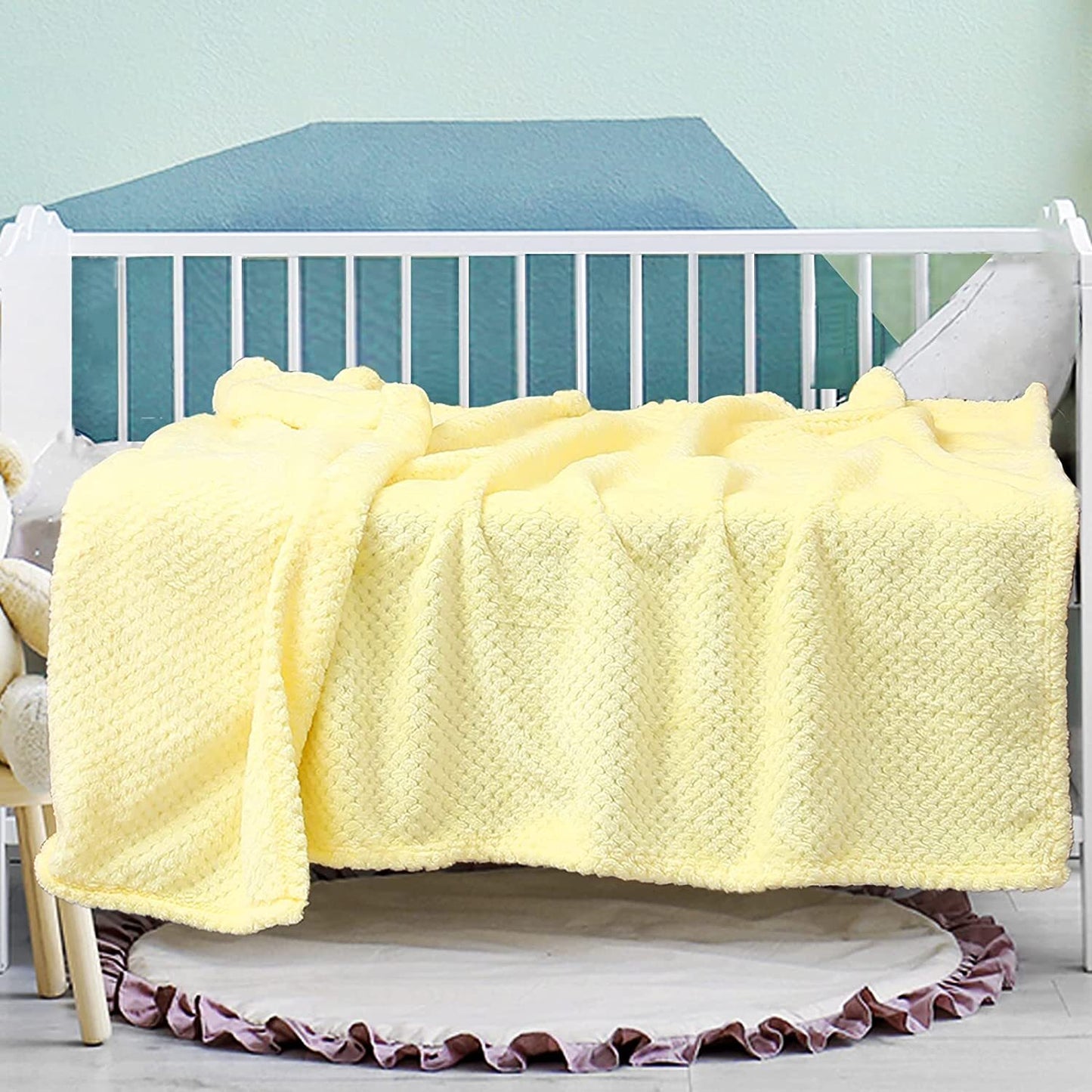 Exclusivo Mezcla Waffle Textured Fleece Baby Blanket, Soft and Warm Swaddle Blanket, Infant, Newborn, Toddler and Kids Receiving Blankets for Crib Stroller (Light Yellow, 40x50 inches)