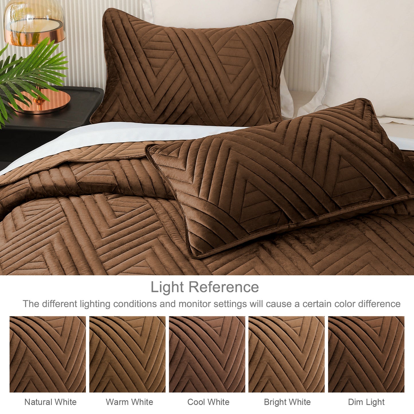 Exclusivo Mezcla Super Plush Velvet Quilt Twin Size with Pillow Sham, Luxury Soft Reversible 2 Piece Bedspreads Coverlet Comforter Set for All Seasons, Lightweight and Warm, Brown