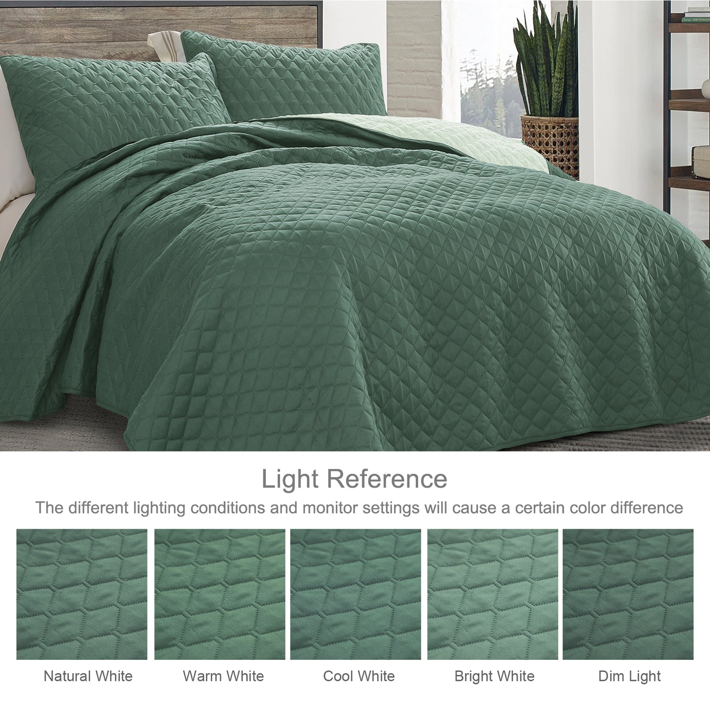 Exclusivo Mezcla Ultrasonic Full Queen Quilt Bedding Set with Pillow Shams, Lightweight Quilts Queen Size, Soft Bedspreads Bed Coverlets for All Seasons - (Dark Green, 90"x96")