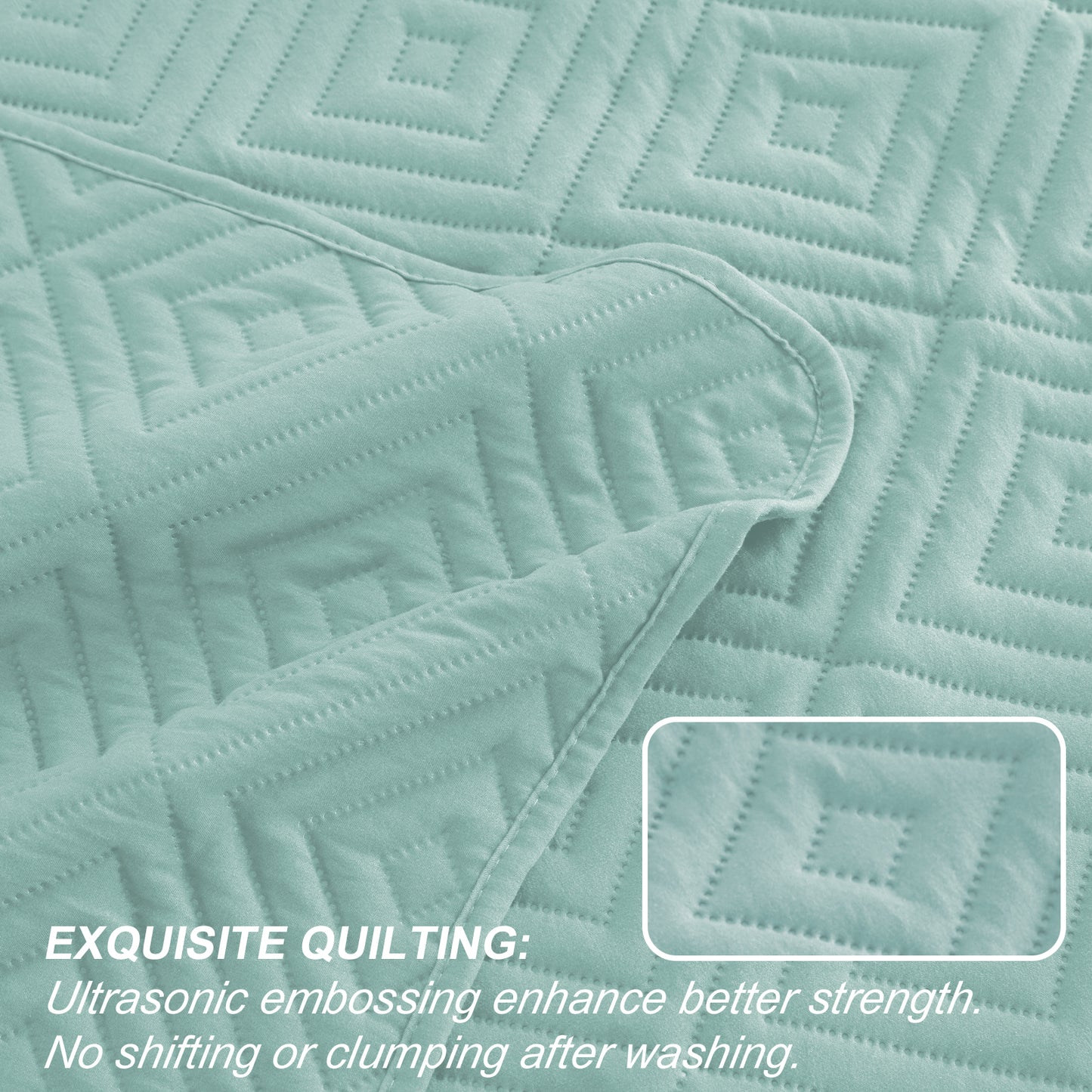 Exclusivo Mezcla 2-Piece Aqua Twin Size Quilt Set, Square Pattern Ultrasonic Lightweight and Soft Quilts/Bedspreads/Coverlets/Bedding Set (1 Quilt, 1 Pillow Sham) for All Seasons