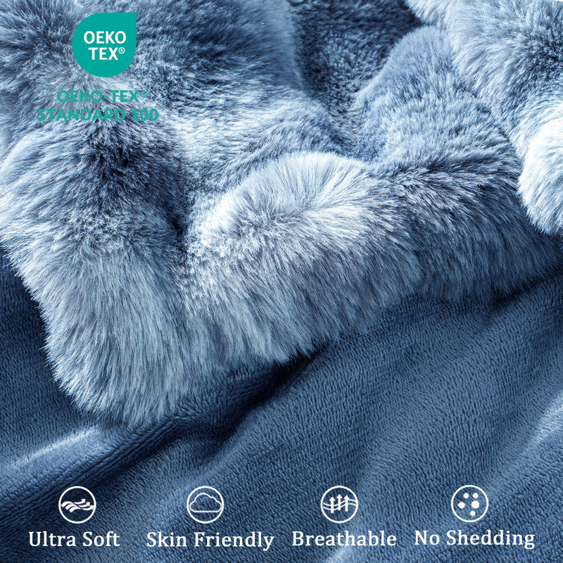 Exclusivo Mezcla Fuzzy Faux Fur Bed Blanket King Size, Sherpa Fleece Blankets,Fluffy Plush Warm Throws for Couch, Bed, 90X104 Inches, Tie-dye Navy Blue