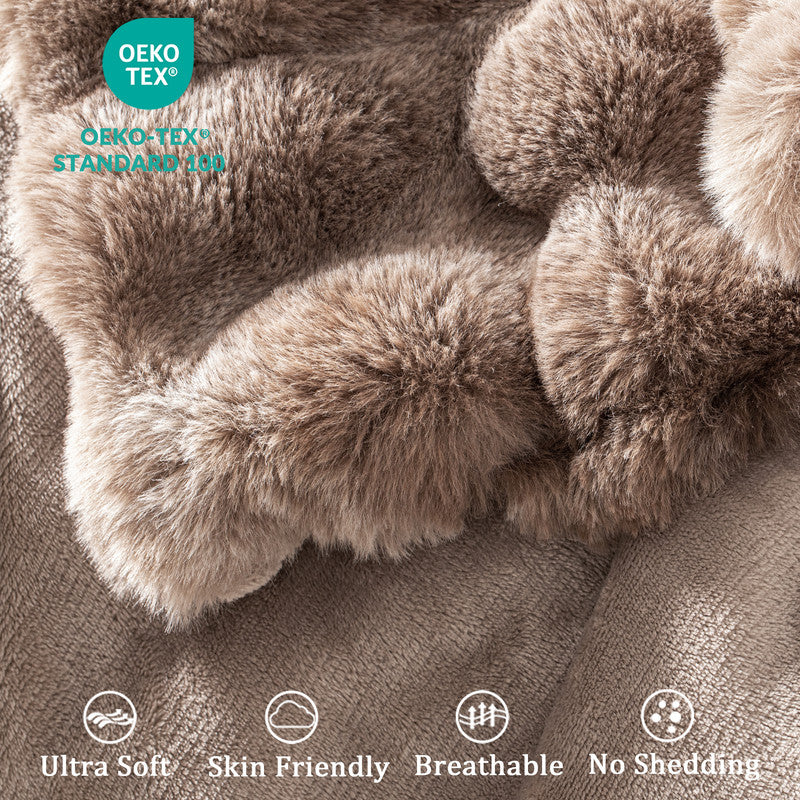 Exclusivo Mezcla Fuzzy Faux Fur Bed Blanket King Size, Sherpa Fleece Blankets,Fluffy Plush Warm Throws for Couch, Bed, 90X104 Inches, Tie-dye Taupe