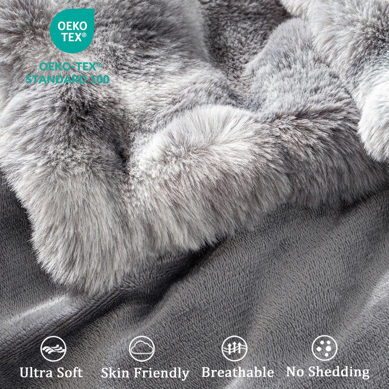 Exclusivo Mezcla Fuzzy Faux Fur Bed Blanket Queen Size, Sherpa Fleece Blankets,Fluffy Plush Warm Throws for Couch, Bed, 90X90 Inches, Tie-dye Grey