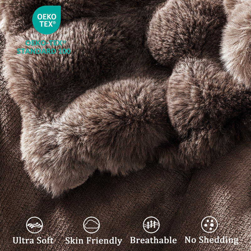 Exclusivo Mezcla Fuzzy Faux Fur Bed Blanket Queen Size, Sherpa Fleece Blankets,Fluffy Plush Warm Throws for Couch, Bed, 90X90 Inches, Tie-dye Coffee