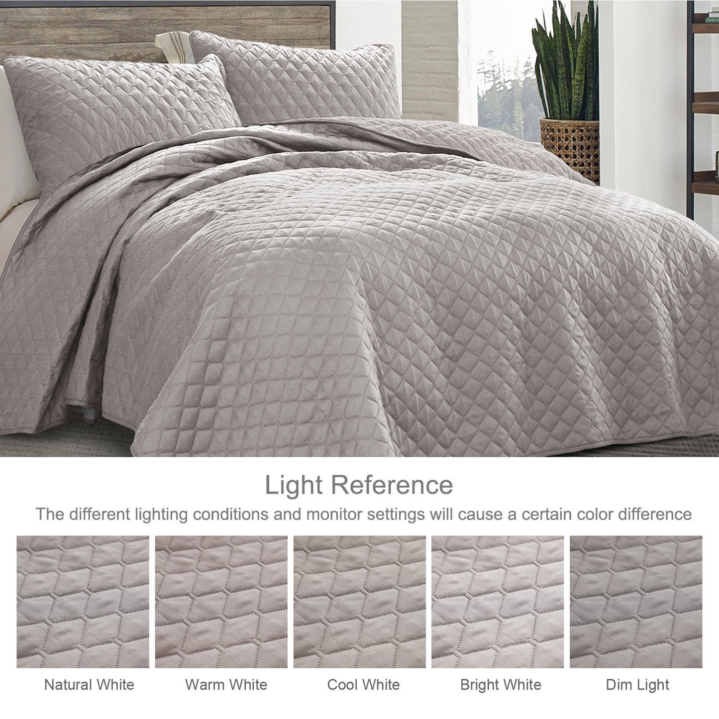 Exclusivo Mezcla Ultrasonic Reversible King Size Quilt Bedding Set with Pillow Shams, Lightweight Quilts King Size, Soft Bedspreads Bed Coverlets for All Seasons - (Light Grey, 104"x96")