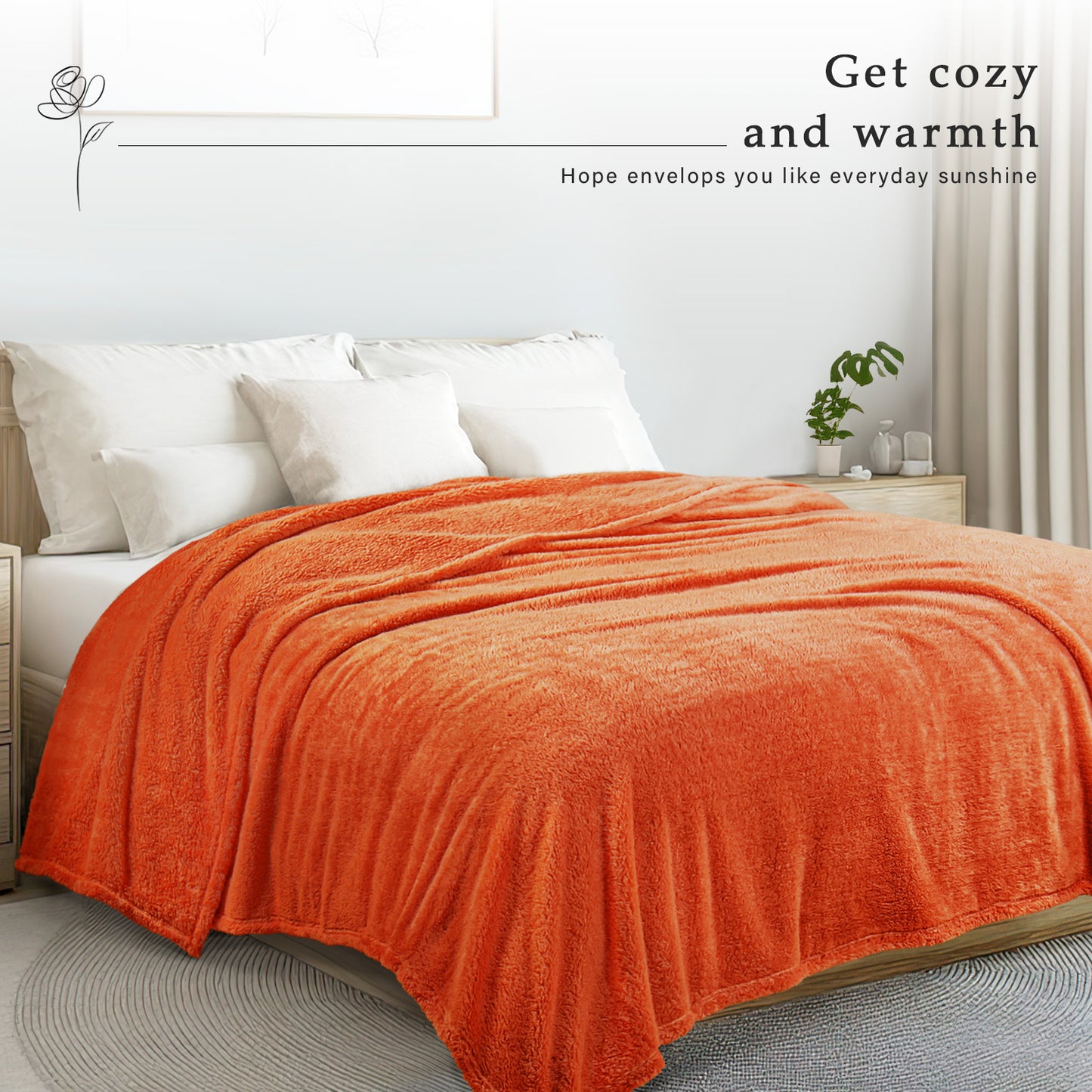 Exclusivo Mezcla Queen Size Flannel Fleece Blanket, Super Soft Velvet Plush Bed Blanket, Fuzzy Cozy Blankets for All Seasons, 90x90 Inches, Burnt Orange Blanket