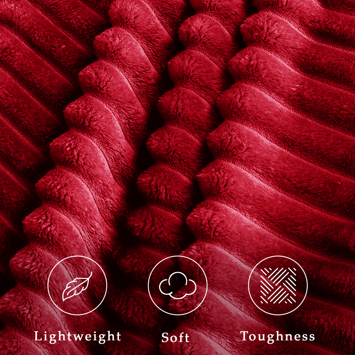 Exclusivo Mezcla Fleece Throw Blanket for Couch, Super Soft 3D Striped Jacquard Bed Blanket, Lightweight Fuzzy Cozy Blankets for All Seasons, 50x60 Inches, Deep Red Blanket