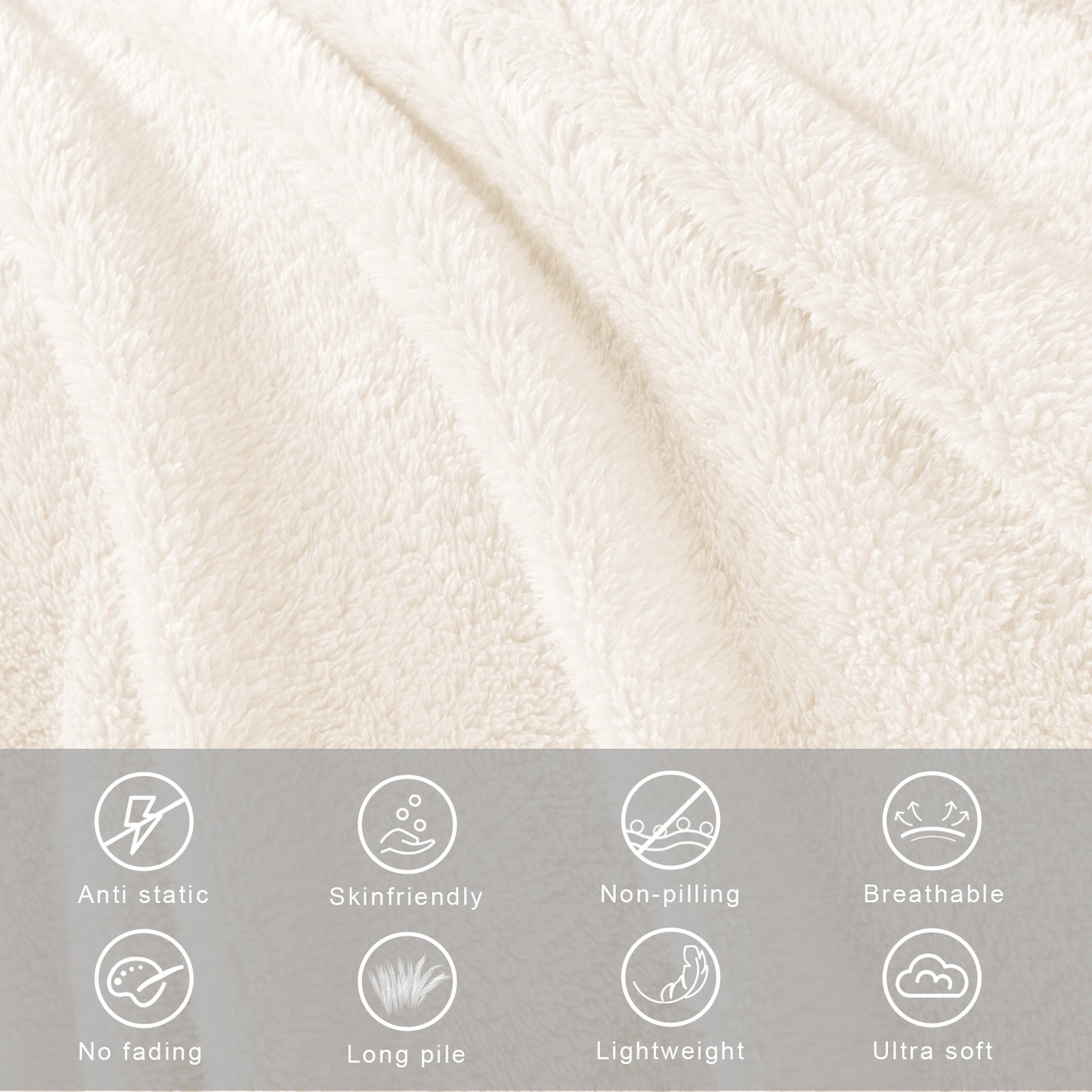 Exclusivo Mezcla Queen Size Flannel Fleece Blanket, Super Soft Velvet Plush Bed Blanket, Fuzzy Cozy Blankets for All Seasons, 90x90 Inches, Ivory Blanket
