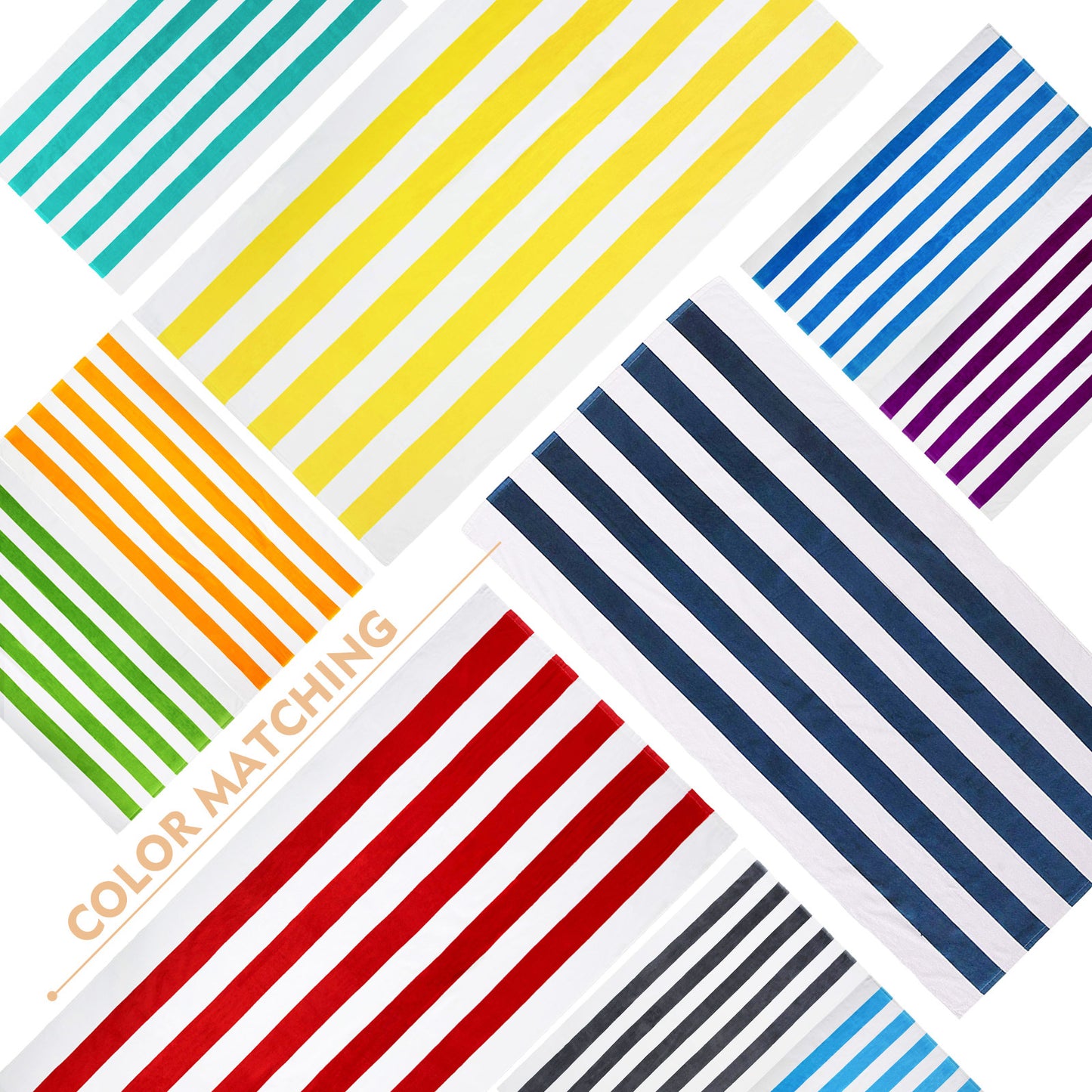 Exclusivo Mezcla 4-Pack 100% Cotton Oversized 35"x70" Cabana Stripe Beach Towels, Super Absorbent Soft Plush Pool Towel, Bath Towel (Yellow)