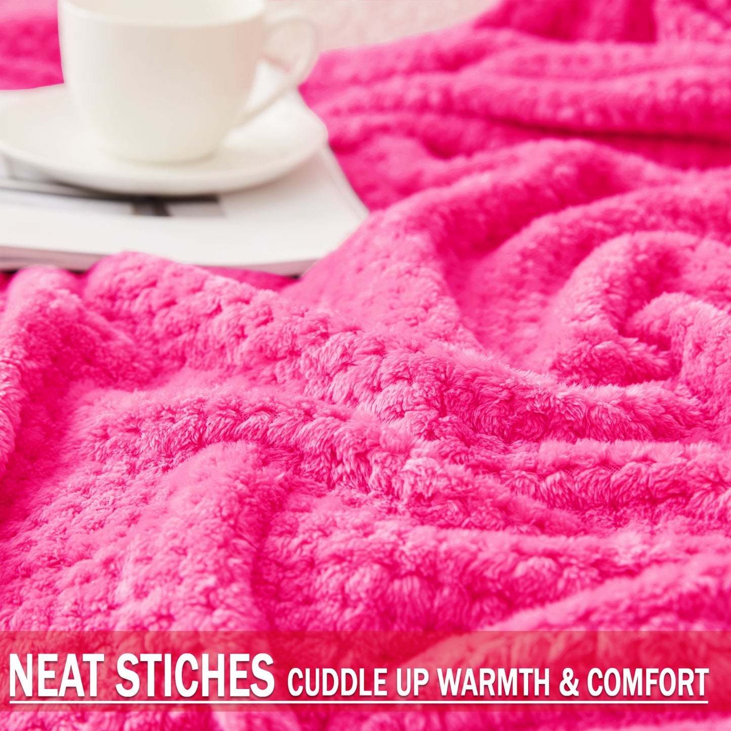 Exclusivo Mezcla Waffle Textured Soft Fleece Blanket, Large Throw Blanket, Cozy, Warm and Lightweight (Fuchsia, 50x70 inches)