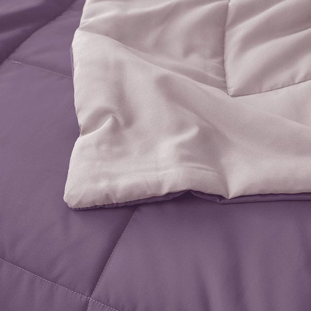Exclusivo Mezcla Lightweight Reversible 3-Piece Comforter Set All Seasons, Down Alternative Comforter with 2 Pillow Shams, Queen Size, Dusty Lavender/ Lilac Ash