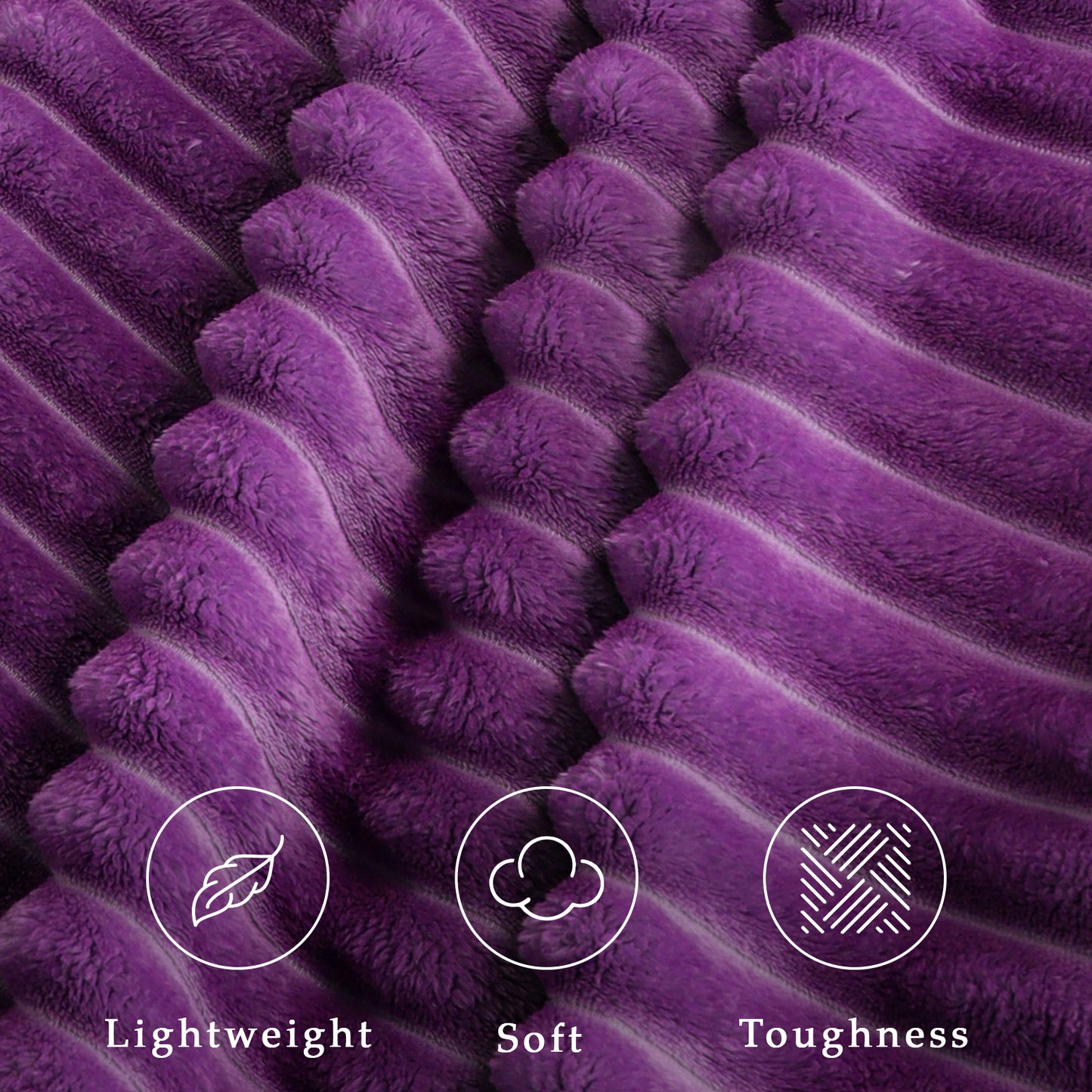 Exclusivo Mezcla Queen Size Flannel Fleece Blanket, Super Soft 3D Striped Jacquard Bed Blanket, Lightweight Fuzzy Cozy Blankets for All Seasons, 90x90 Inches, Purple Blanket