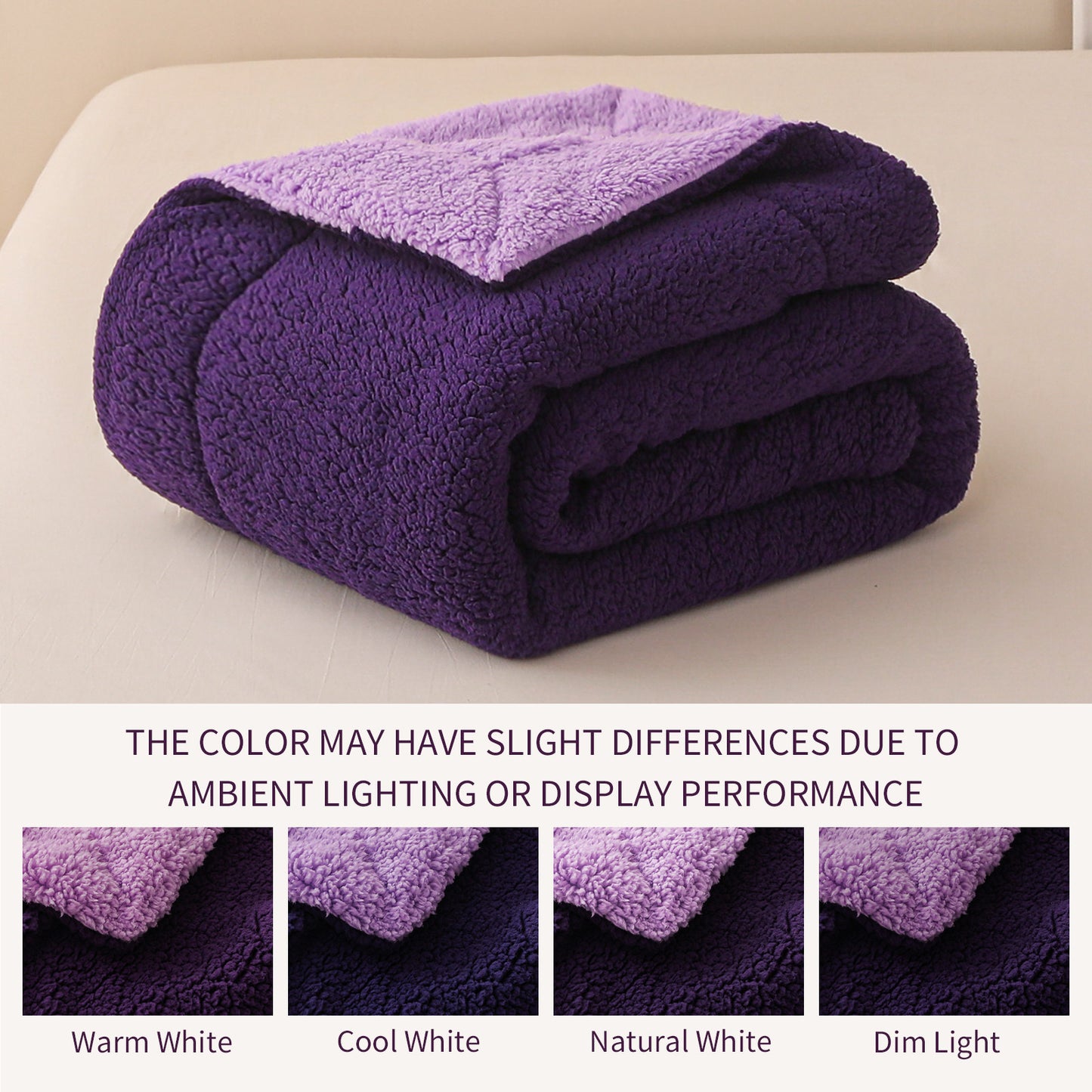 Exclusivo Mezcla Reversible Sherpa Fleece Throw Blanket for Couch, Soft Plush Blanket for Bed Sofa, Warm Fluffy Blankets for All Season, 50x60 Inches, Deep Purple/ Lilac