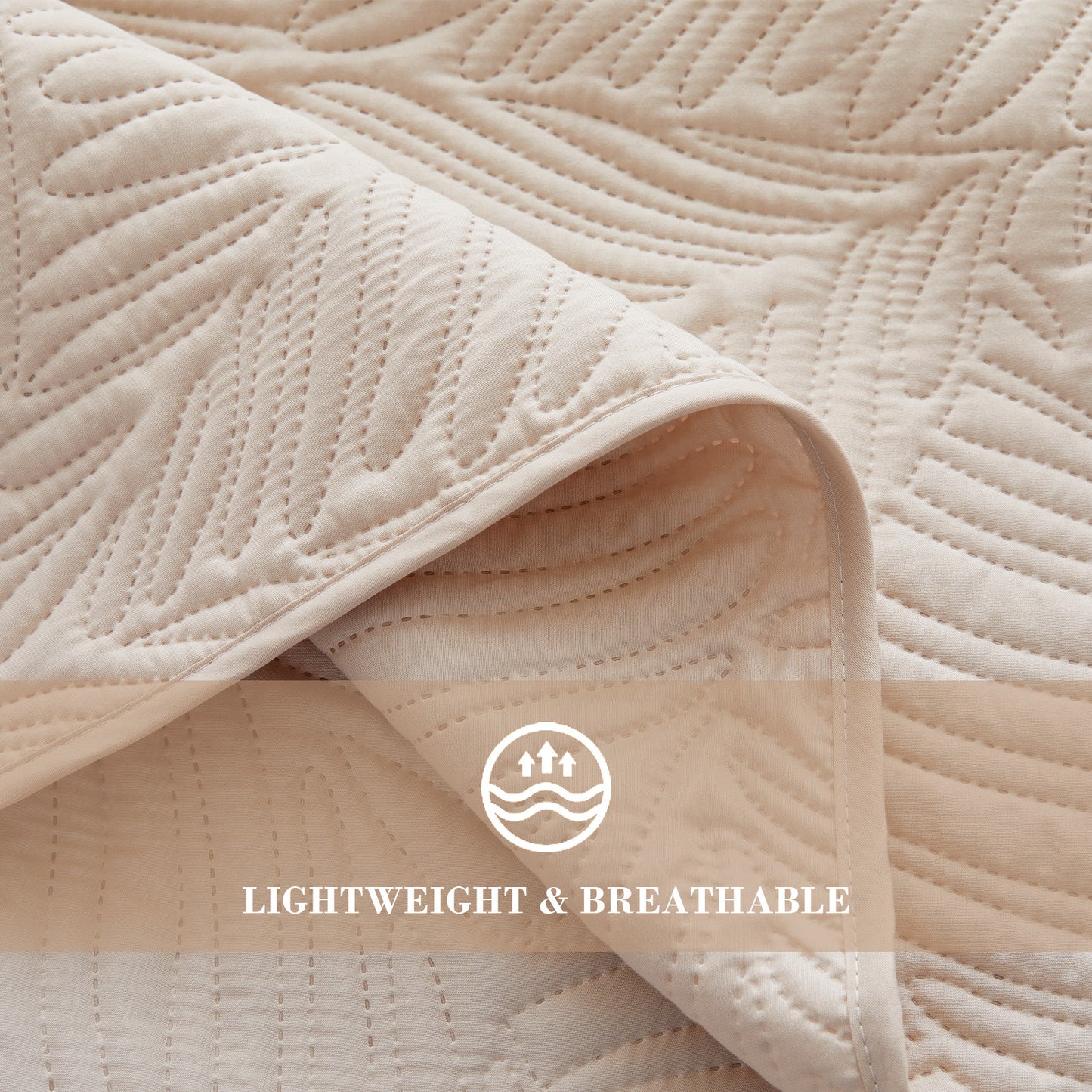 Exclusivo Mezcla Full Queen Quilt Set Brich Beige, Lightweight Bedspread Leaf Pattern Bed Cover Soft Coverlet Bedding Set(1 Quilt, 2 Pillow Shams)