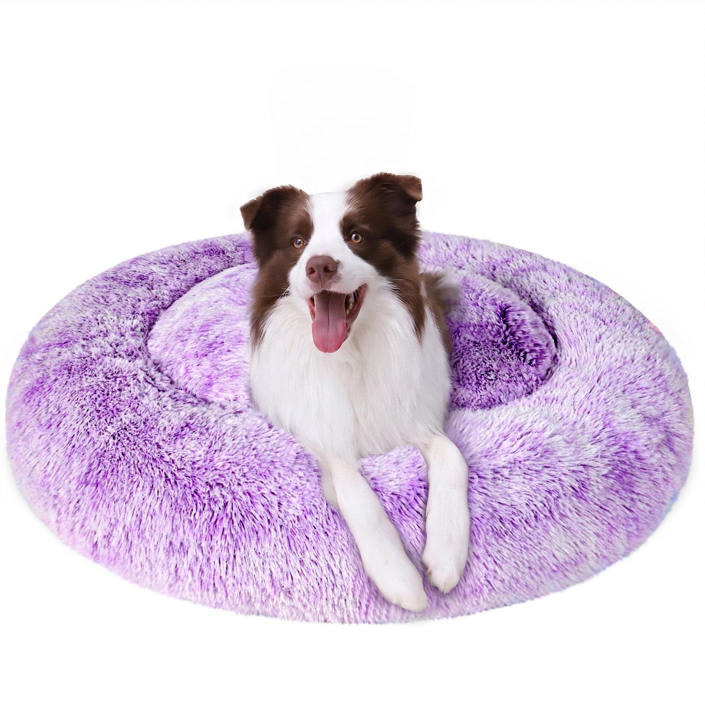 Exclusivo Mezcla Calming Donut Pet Bed for Large Dogs 36", Anti-Anxiety Plush Cozy Warming Dog Bed, Gradient Purple