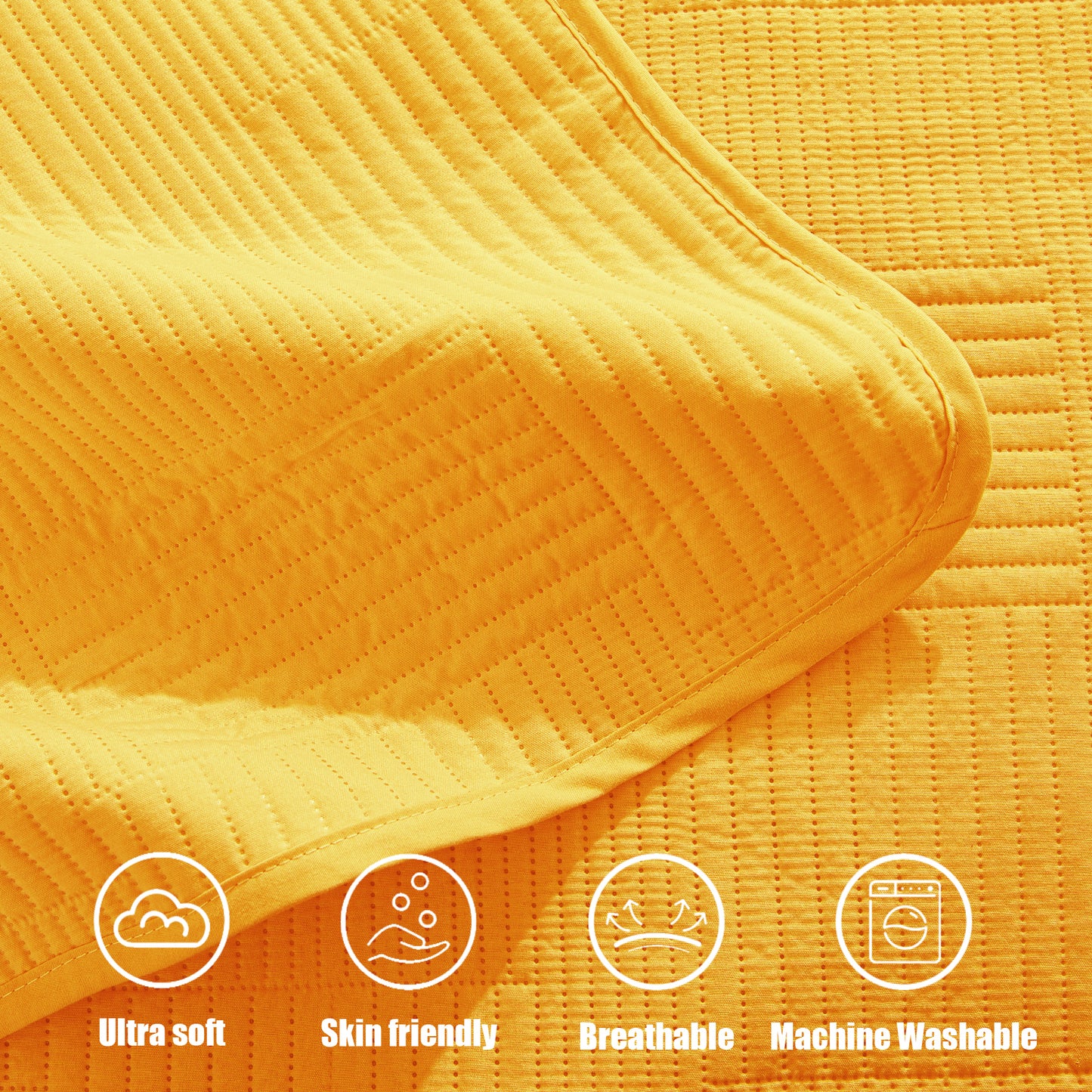 Exclusivo Mezcla Queen Quilt Set, Soft and Lightweight Bedspreads Coverlet with Striped Pattern, Bedding Sets with 2 Pillow Shams, Reversible Bed Cover for All Seasons, 96x90 Inches, Yellow Grid