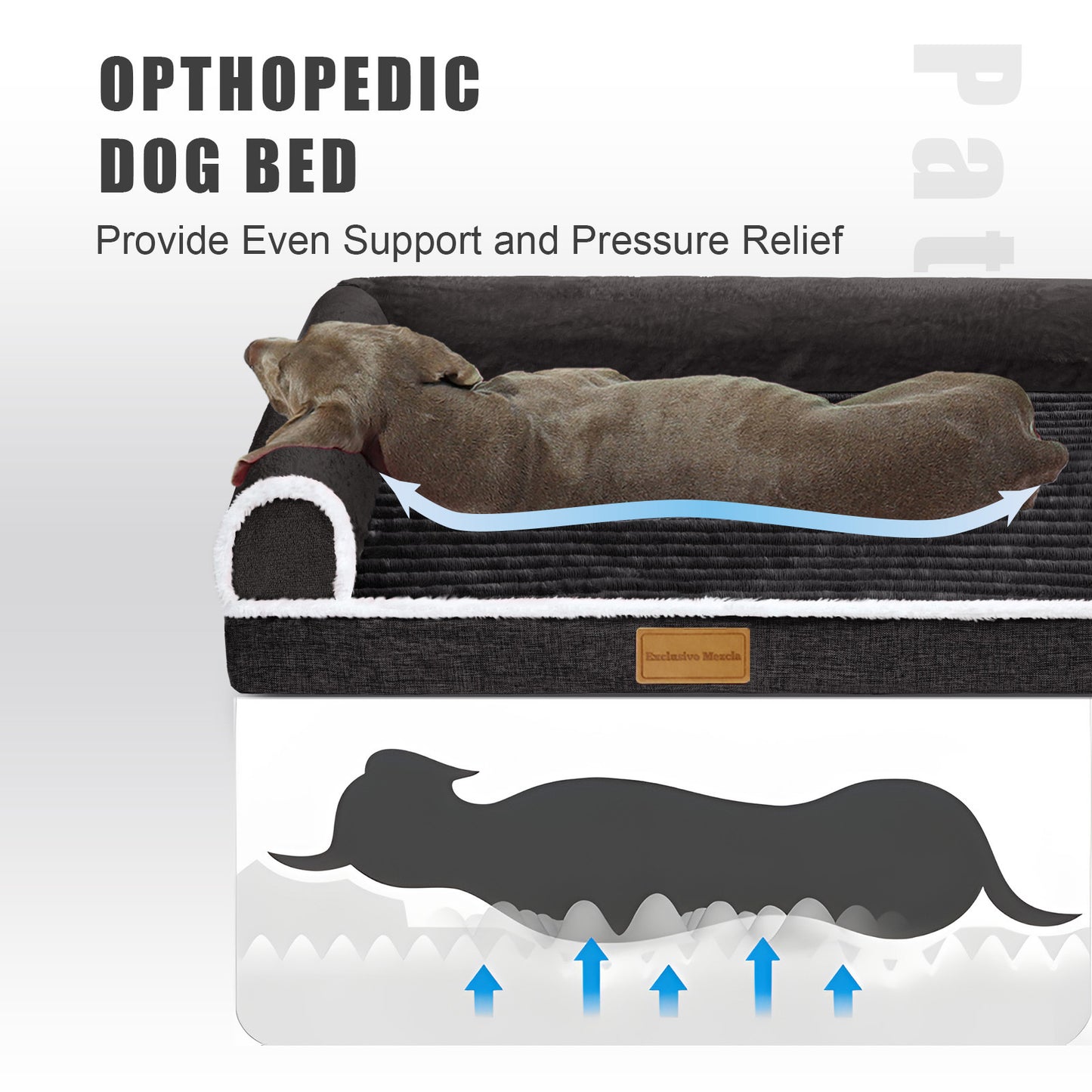 Exclusivo Mezcla Orthopedic Pet Bed for Medium Dogs, 30"X20" Waterproof L Shaped Sofa Dog Bed, Black