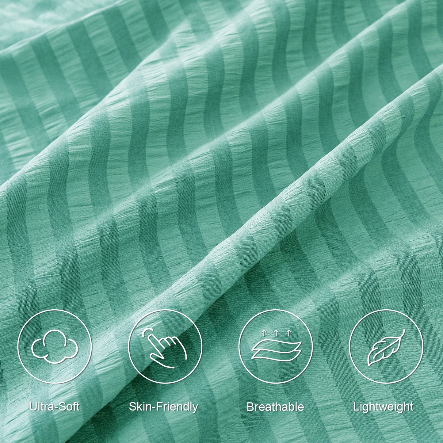 Exclusivo Mezcla 3-Piece Seersucker Queen Comforter Set Aqua Blue, Lightweight Soft Striped Pattern All Season Bedding Comforter sets with 2 Pillow Shams