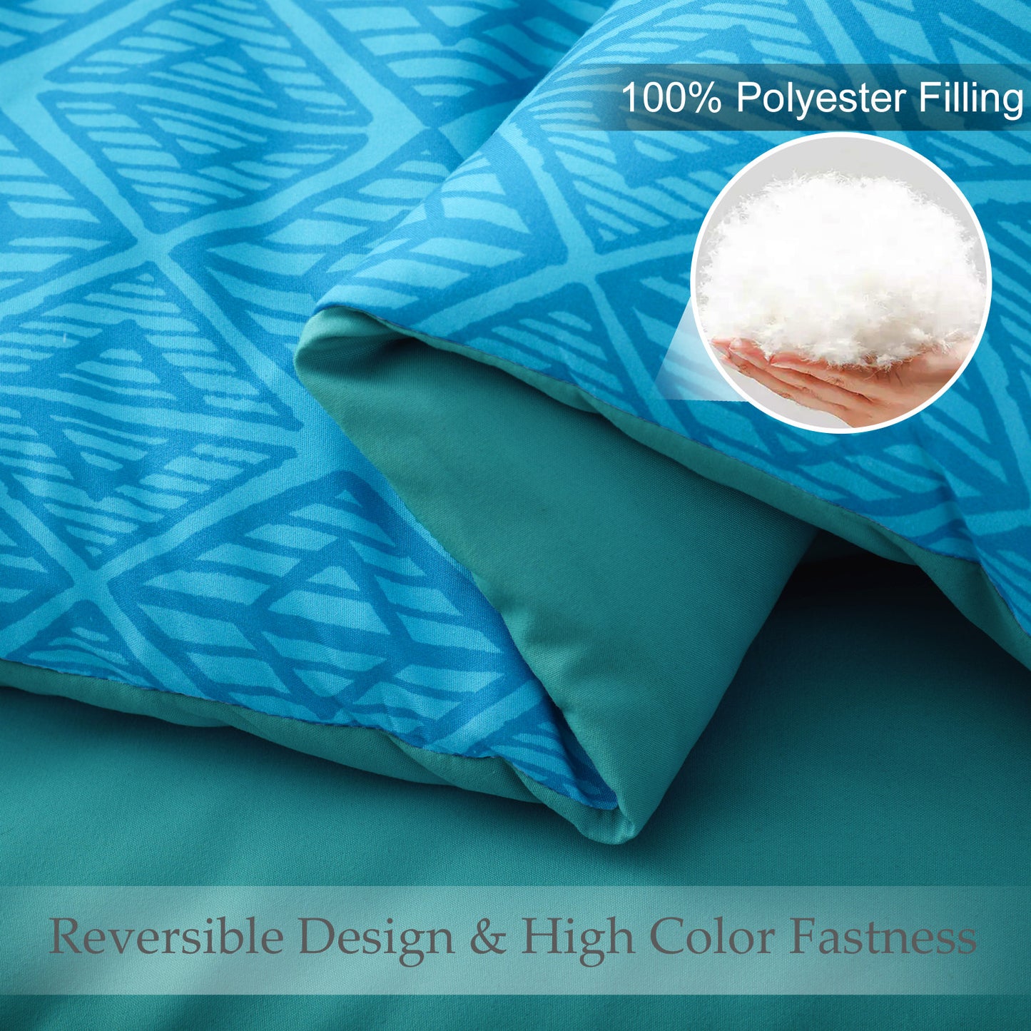 Exclusivo Mezcla 3-Piece Bohomian King Size Comforter Set, Microfiber Bedding Down Alternative Comforter for All Seasons with 2 Pillow Shams, Boho Blue