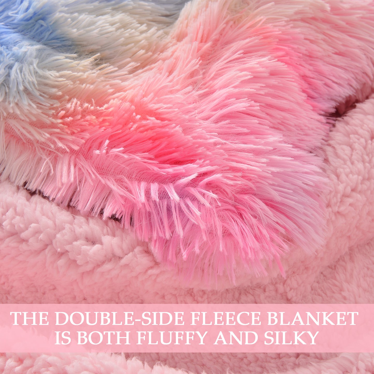 Exclusivo Mezcla Super Soft Fuzzy Faux Fur Throw Blanket, Fluffy Plush Cozy Reversible Shaggy Sherpa Fleece Blankets and Warm Throws for Couch Sofa Bed, 50x60 inches, Rainbow