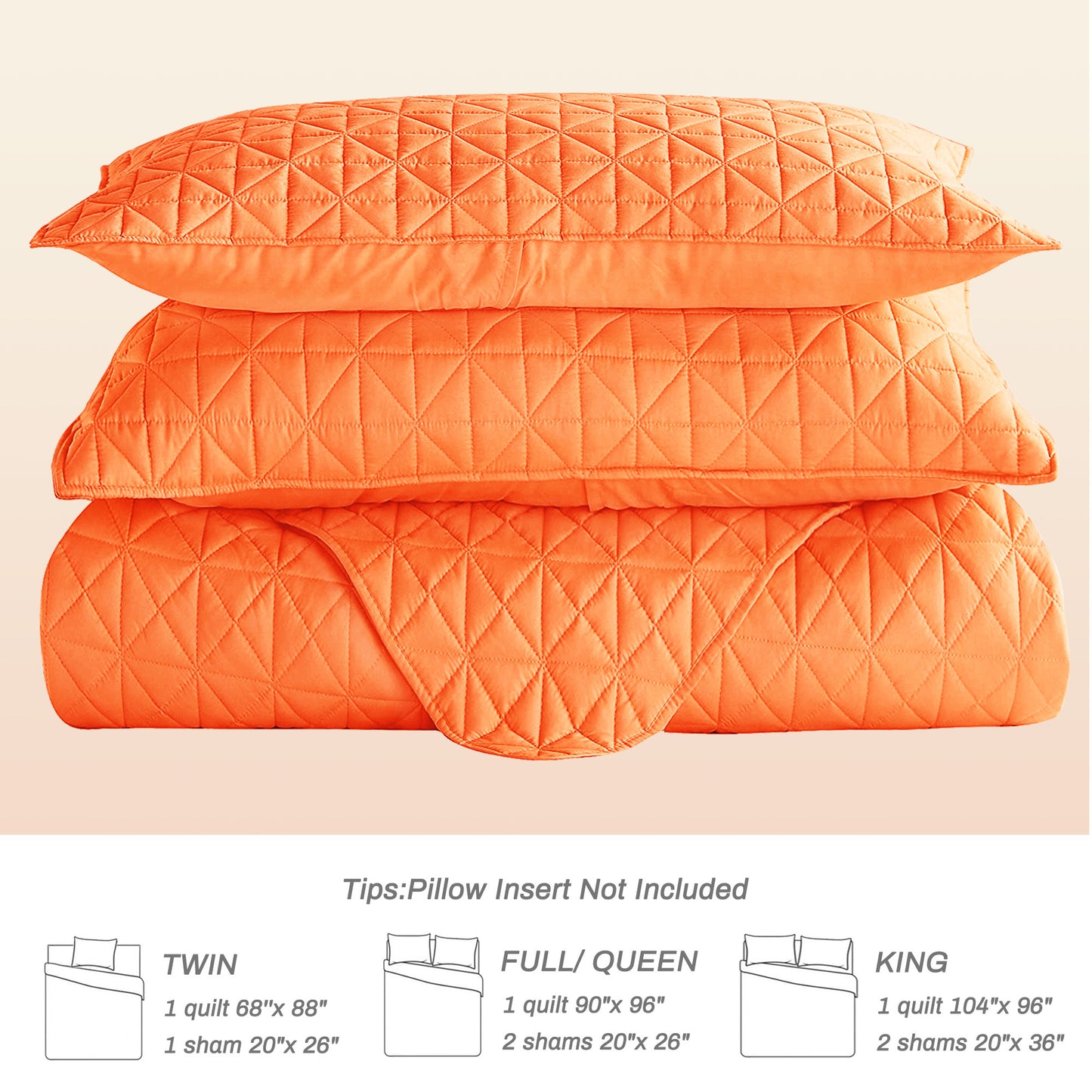 Exclusivo Mezcla Queen Quilt Bedding Set for All Seasons, Lightweight Soft Orange Quilts Queen Size Bedspreads Coverlets Bed Cover with Geometric Stitched Pattern, (1 Quilt, 2 Pillow Shams)
