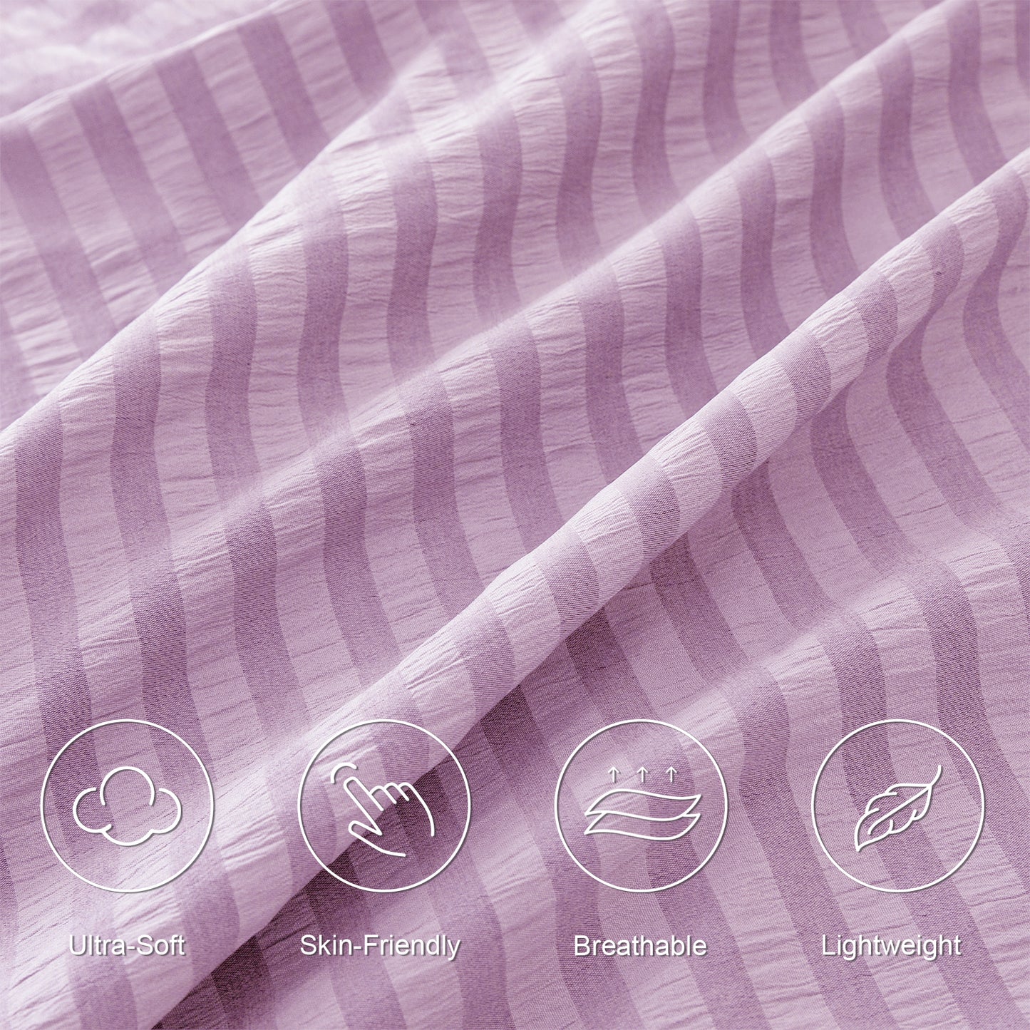 Exclusivo Mezcla 3-Piece Seersucker Queen Comforter Set Lilac, Lightweight Soft Striped Pattern All Season Bedding Comforter sets with 2 Pillow Shams