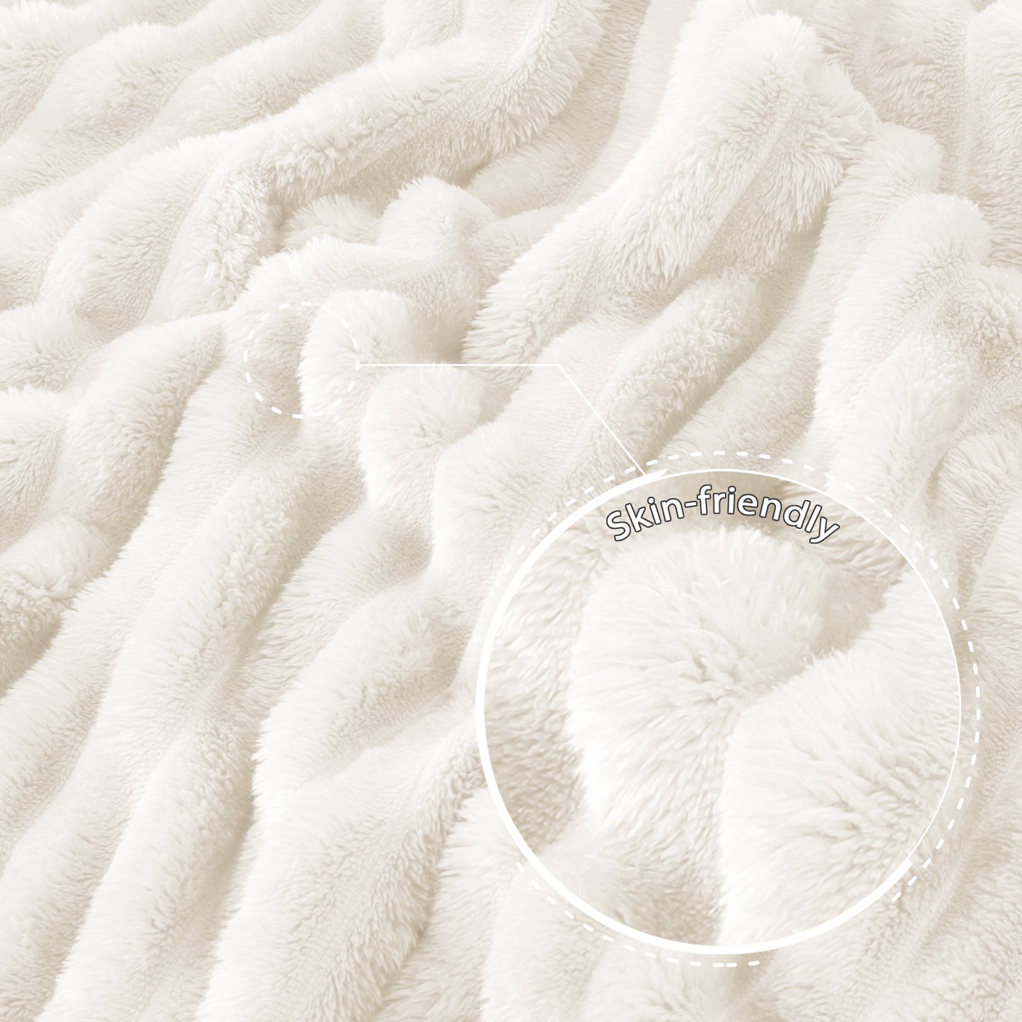 Exclusivo Mezcla Fleece Throw Blanket for Couch, Super Soft 3D Striped Jacquard Bed Blanket, Lightweight Fuzzy Cozy Blankets for All Seasons, 50x60 Inches, Ivory Blanket
