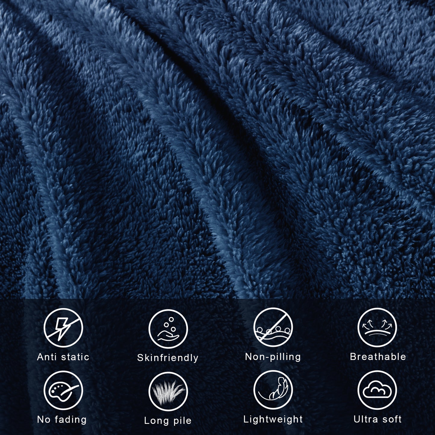 Exclusivo Mezcla Queen Size Flannel Fleece Blanket, Super Soft Velvet Plush Bed Blanket, Fuzzy Cozy Blankets for All Seasons, 90x90 Inches, Navy Blue Blanket