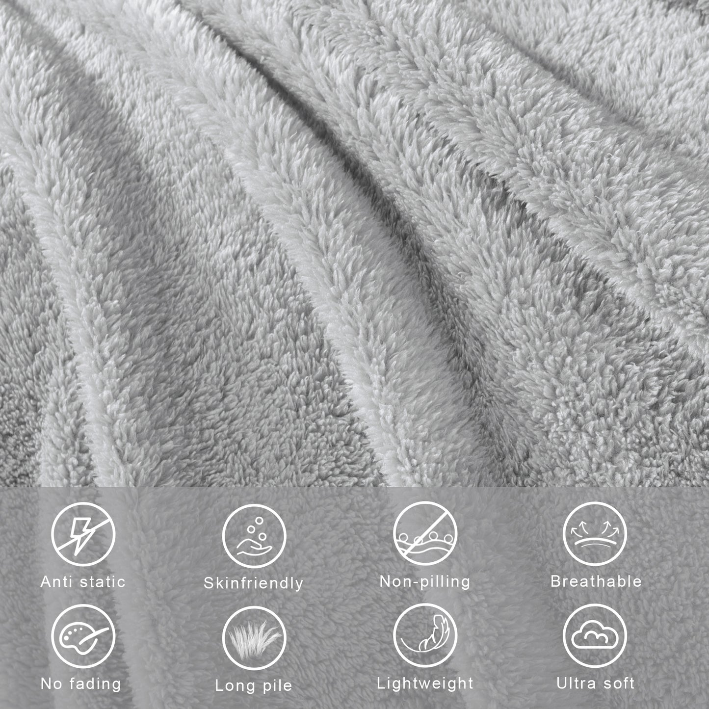 Exclusivo Mezcla Queen Size Flannel Fleece Blanket, Super Soft Velvet Plush Bed Blanket, Fuzzy Cozy Blankets for All Seasons, 90x90 Inches, Light Grey Blanket