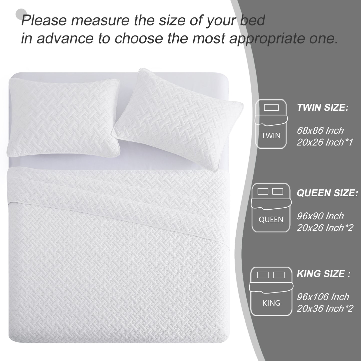 Exclusivo Mezcla 3-Piece White Queen Size Quilt Set, Weave Pattern Ultrasonic Lightweight and Soft Quilts/Bedspreads/Coverlets/Bedding Set (1 Quilt, 2 Pillow Shams) for All Seasons