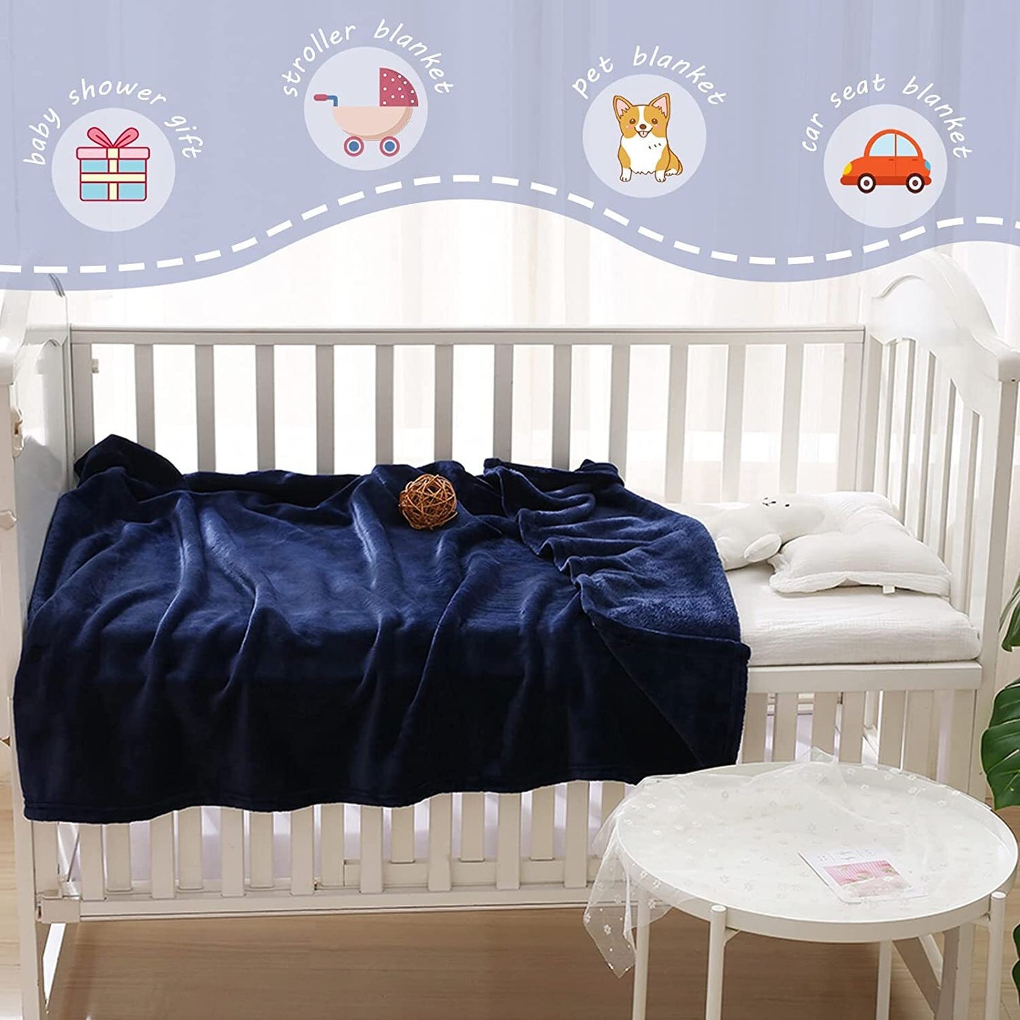Exclusivo Mezcla Soft Lightweight Fleece Baby Blanket Throw Blanket for Boys, Girls, Toddler and Kids Nap Blankets for Crib Bedding, Nursery, and Security (40x50 inches, Navy Blue)