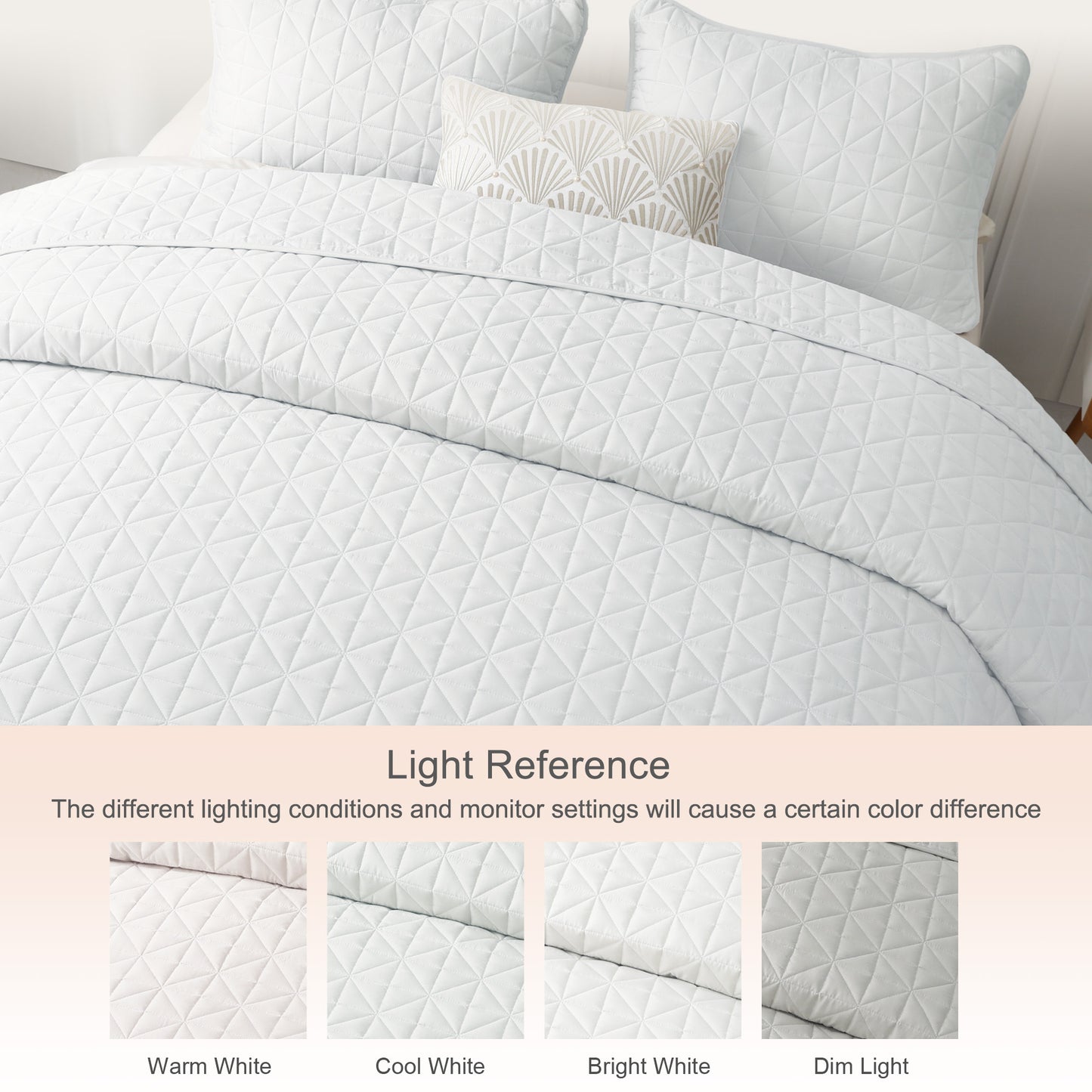 Exclusivo Mezcla Queen Quilt Bedding Set for All Seasons, Lightweight Soft White Quilts Queen Size Bedspreads Coverlets Bed Cover with Geometric Stitched Pattern, (1 Quilt, 2 Pillow Shams)