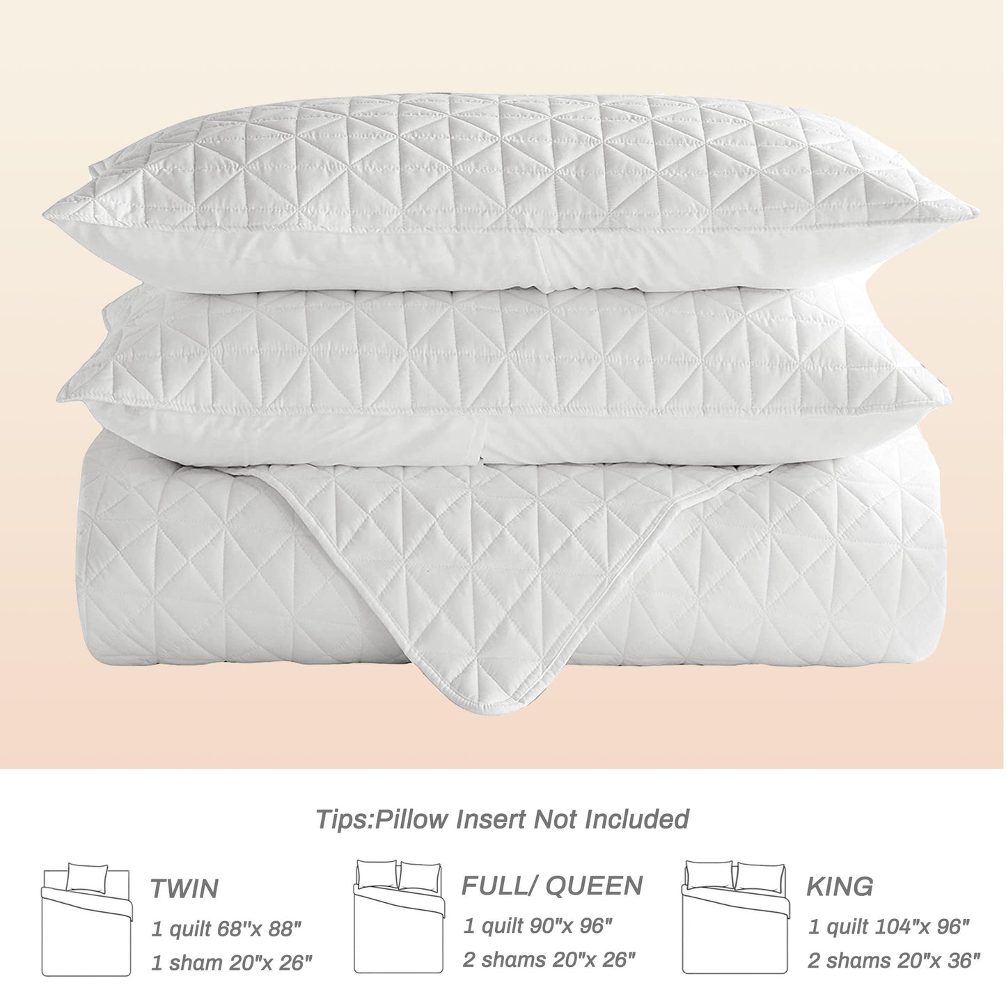 Exclusivo Mezcla Twin Quilt Bedding Set for All Seasons, Lightweight Soft White Quilts Twin Size Bedspreads Coverlets Bed Cover with Geometric Stitched Pattern, (1 Quilt, 1 Pillow Sham)